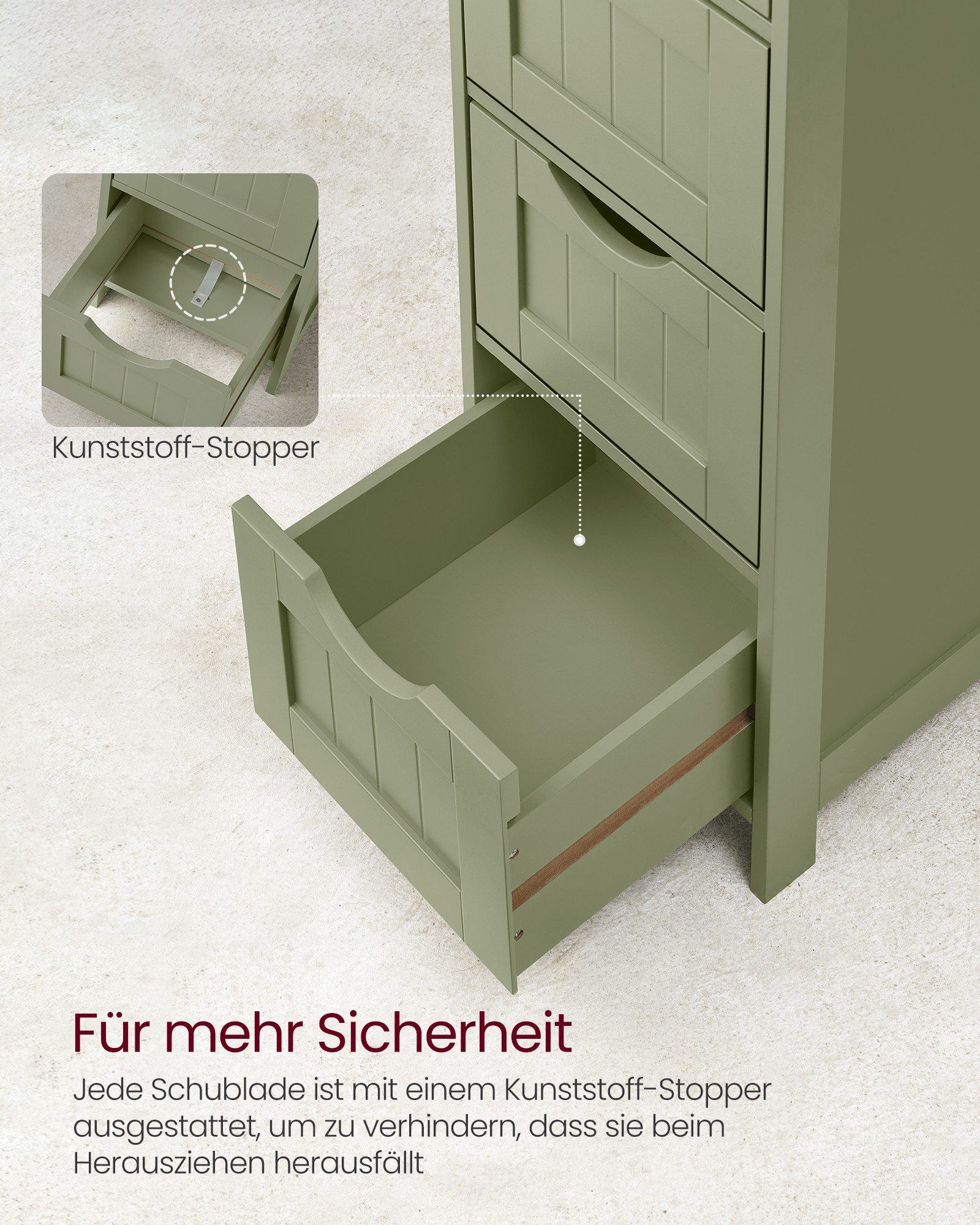 VASAGLE Badkommode Badezimmerschrank Badschrank mit 4 Schubladen, 30 x 30 x 82 cm, für Badezimmer, Wohnzimmer, modern, Beistellschrank – Bild 3 von 5