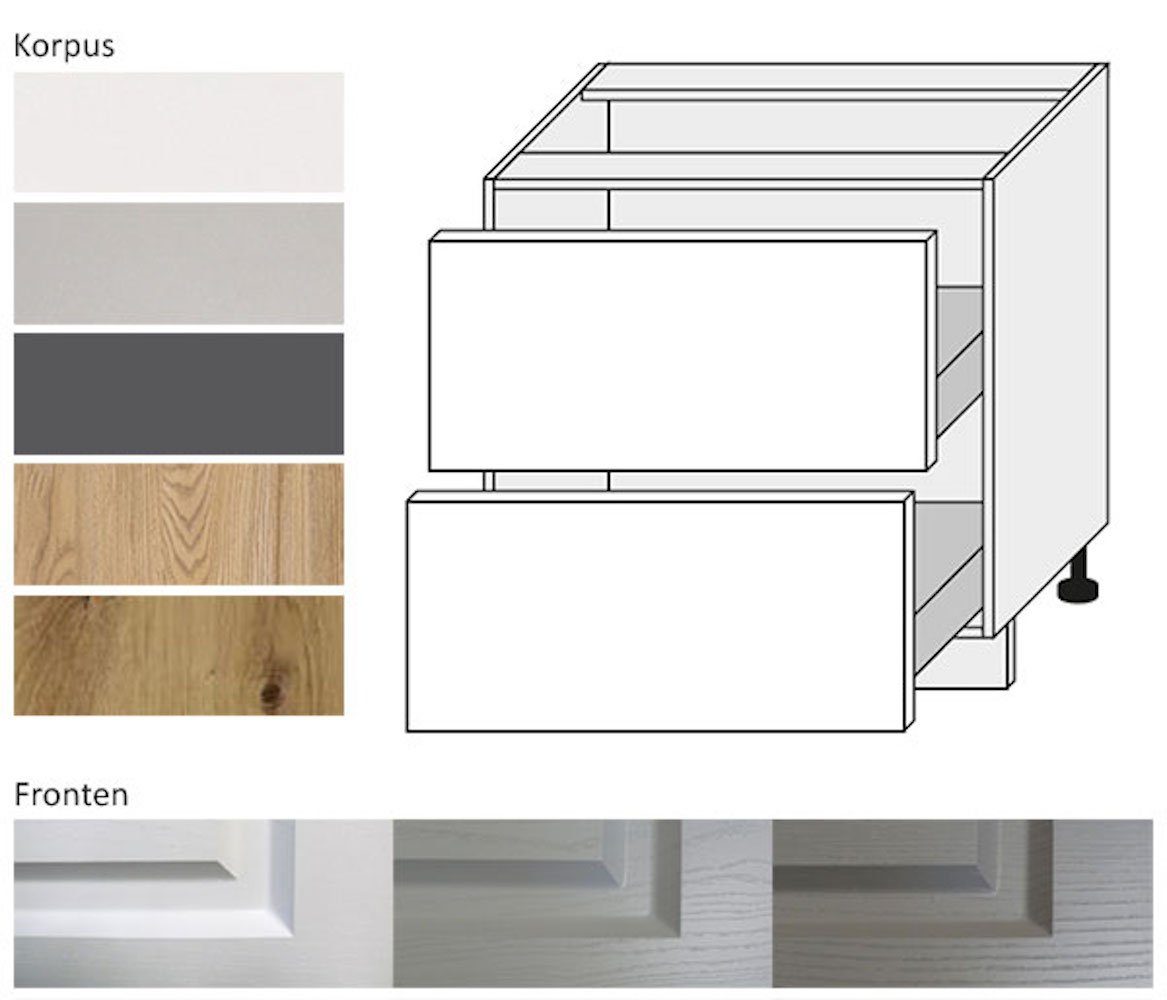 Feldmann-Wohnen Unterschrank Elbing 80cm weiß Front- 2 (Elbing) (Vollauszug) mit wählbar Schubladen Korpusfarbe und