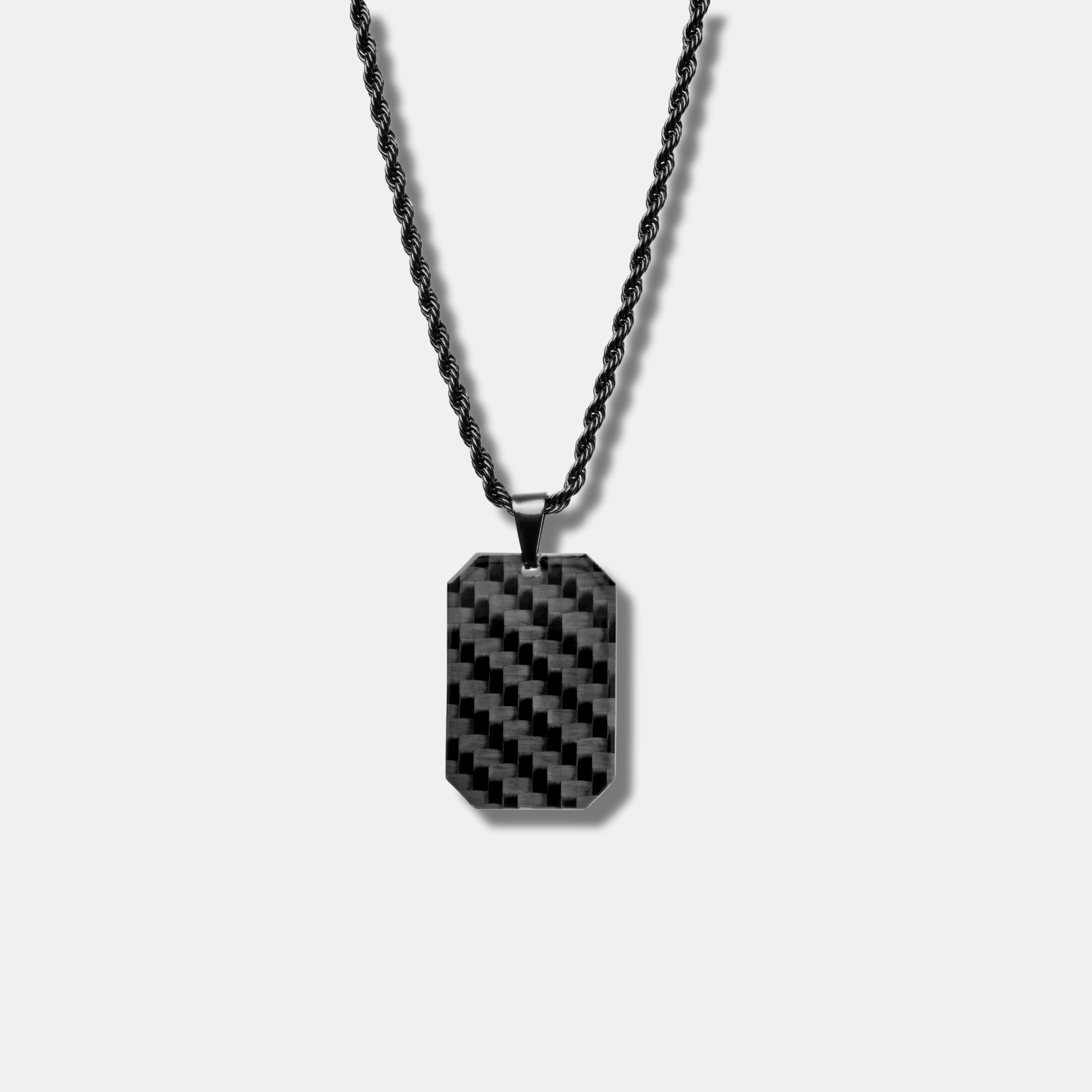CRBNCNCPT Kette mit Anhänger Carbon Dog Tag Anhänger mit schwarzer Edelstahl Kette Herren Halskette