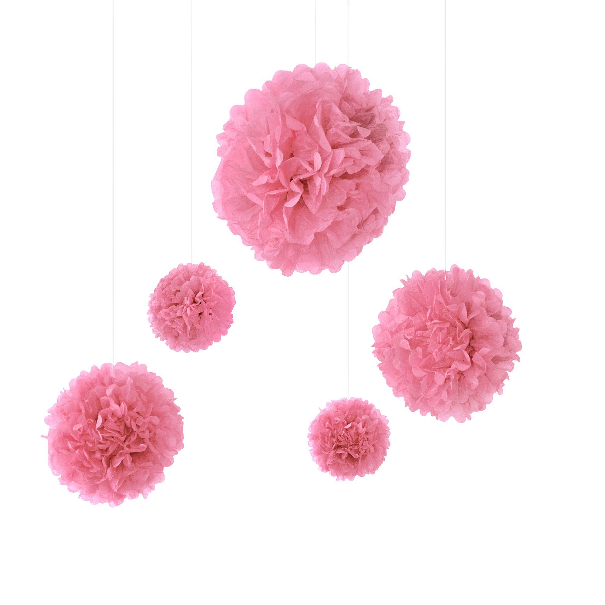 Frau WUNDERVoll Papierdekoration 5er Set Pompoms - rosa - 2x Ø20, 2x Ø30, 1x Ø40 cm Deko Hochzeit Party