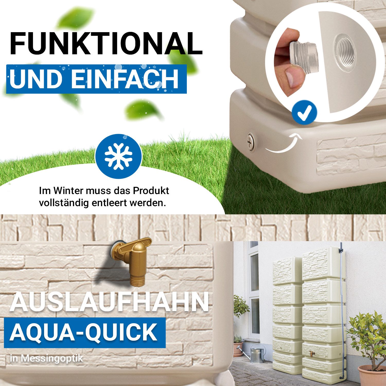 4rain Regentonne SLIM STONE DECOR Wandtank-Set 700 L sandbeige, 700 l – Bild 5 von 5