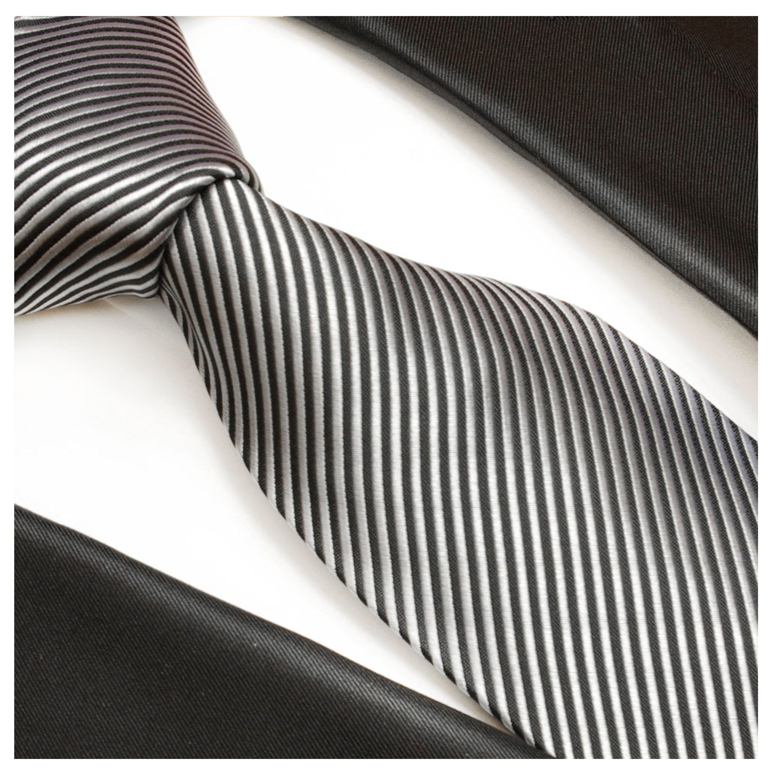 silber - Krawatte (8cm), Hochzeit V7 klassisch Breit Paul gestreift Malone - elegant Herrenkrawatte Mikrofaser schwarz