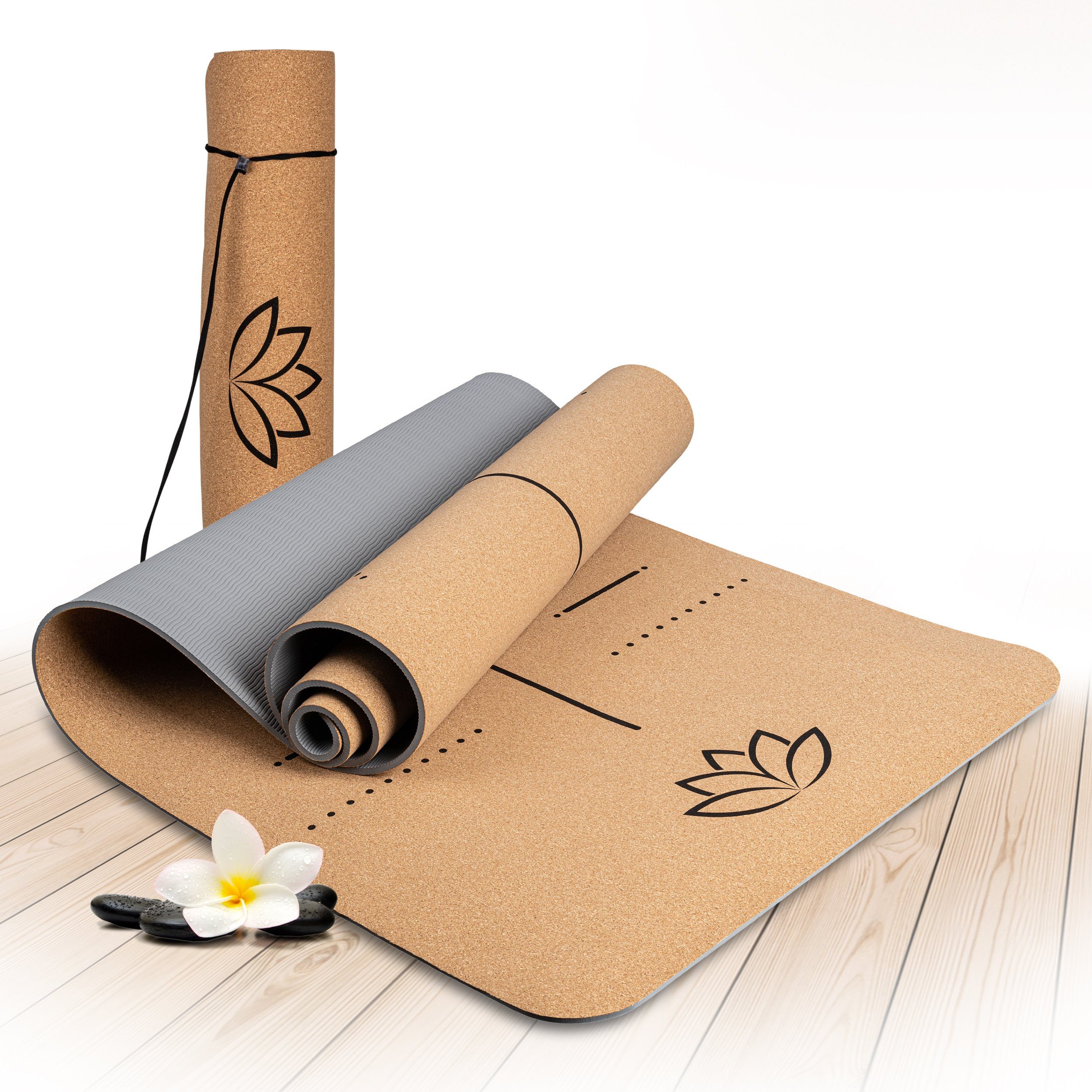 Wellax Yogamatte aus Kork - 100% natürliche Yogamatte, besonders dicke Sportmatte inkl. Tragegurt
