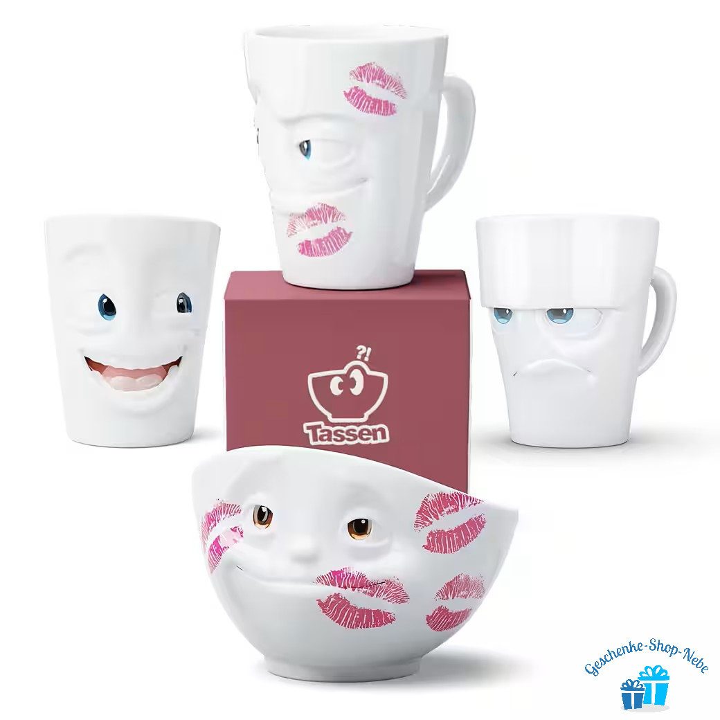 FIFTYEIGHT PRODUCTS Tasse FIFTYEIGHT 4-er Set Henkelbecher mit Schale Movie Edition, 4-tlg., Porzellan, 100% Made in Germany