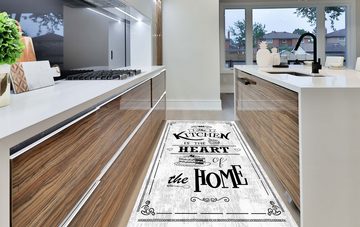 Teppich Jungengel Textilien Waschbarer Teppich Kitchen Heart Weiß Schwarz, Jungengel Textilien, Höhe: 6 mm, Waschmaschinengeeignet, Fußbodenheizungsgeeignet