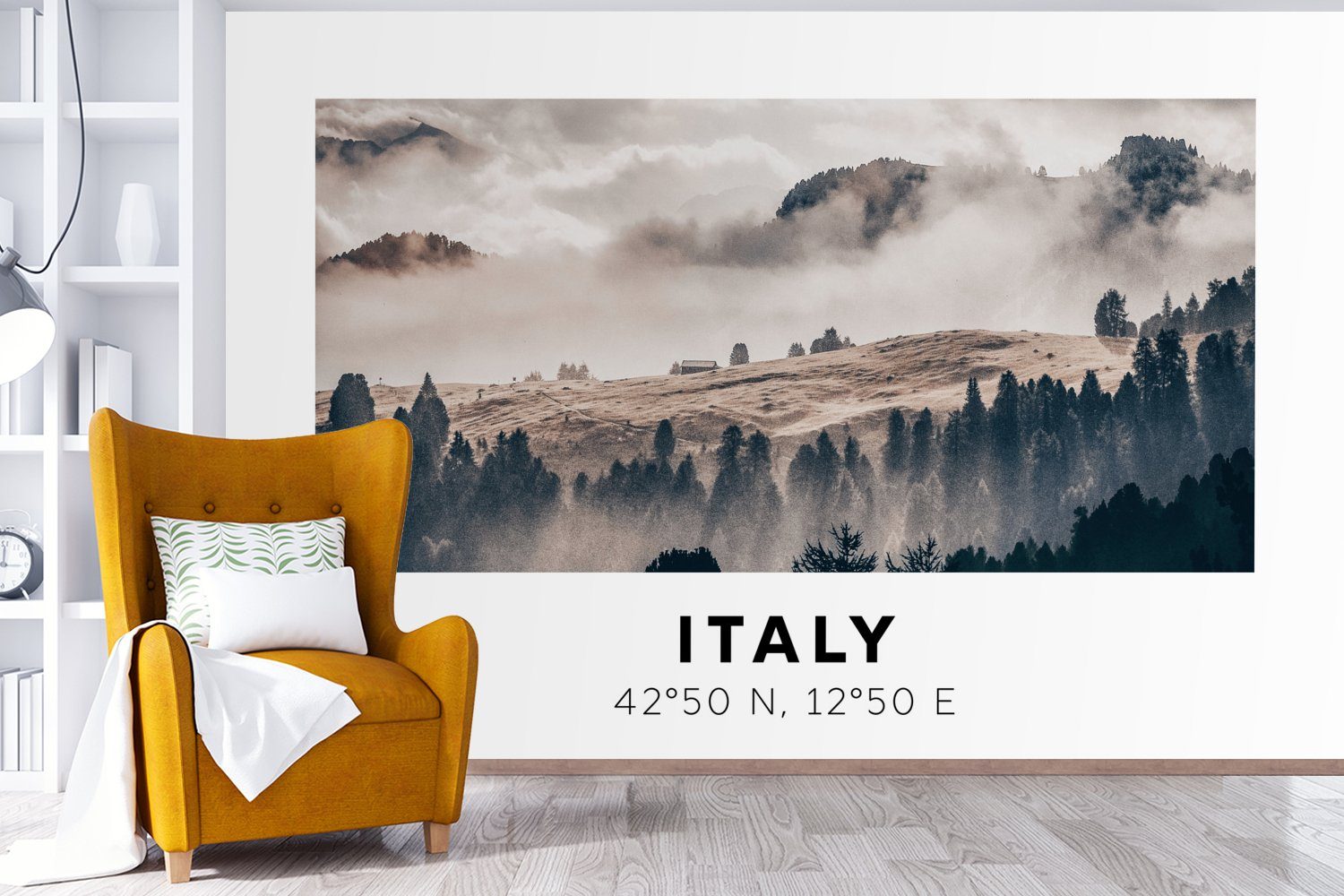 (6 - Nebel, Wallpaper St), Dolomiten MuchoWow Schlafzimmer, bedruckt, Fototapete Tapete Italien Wohnzimmer, - Vinyl Sommer Kinderzimmer, für - Matt,