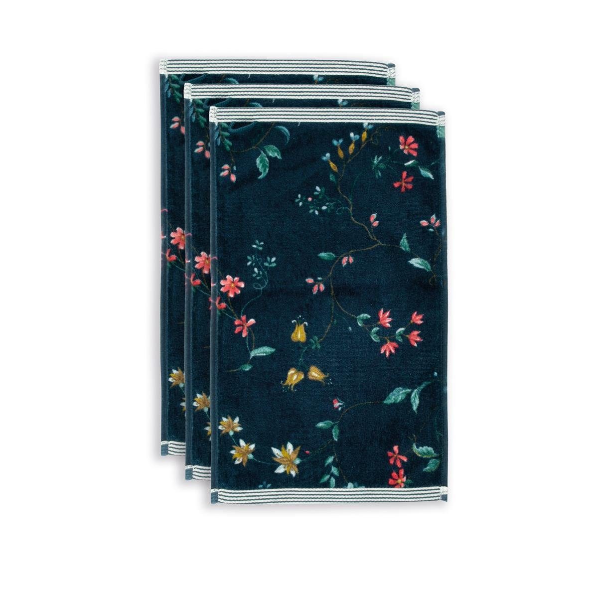 PiP Studio Handtuch Les Fleurs Dark Blue 30X50 Set A 3 Dunkelblau 100% Cotton, terry, Baumwolle (1-St), Handtuch Frottetuch