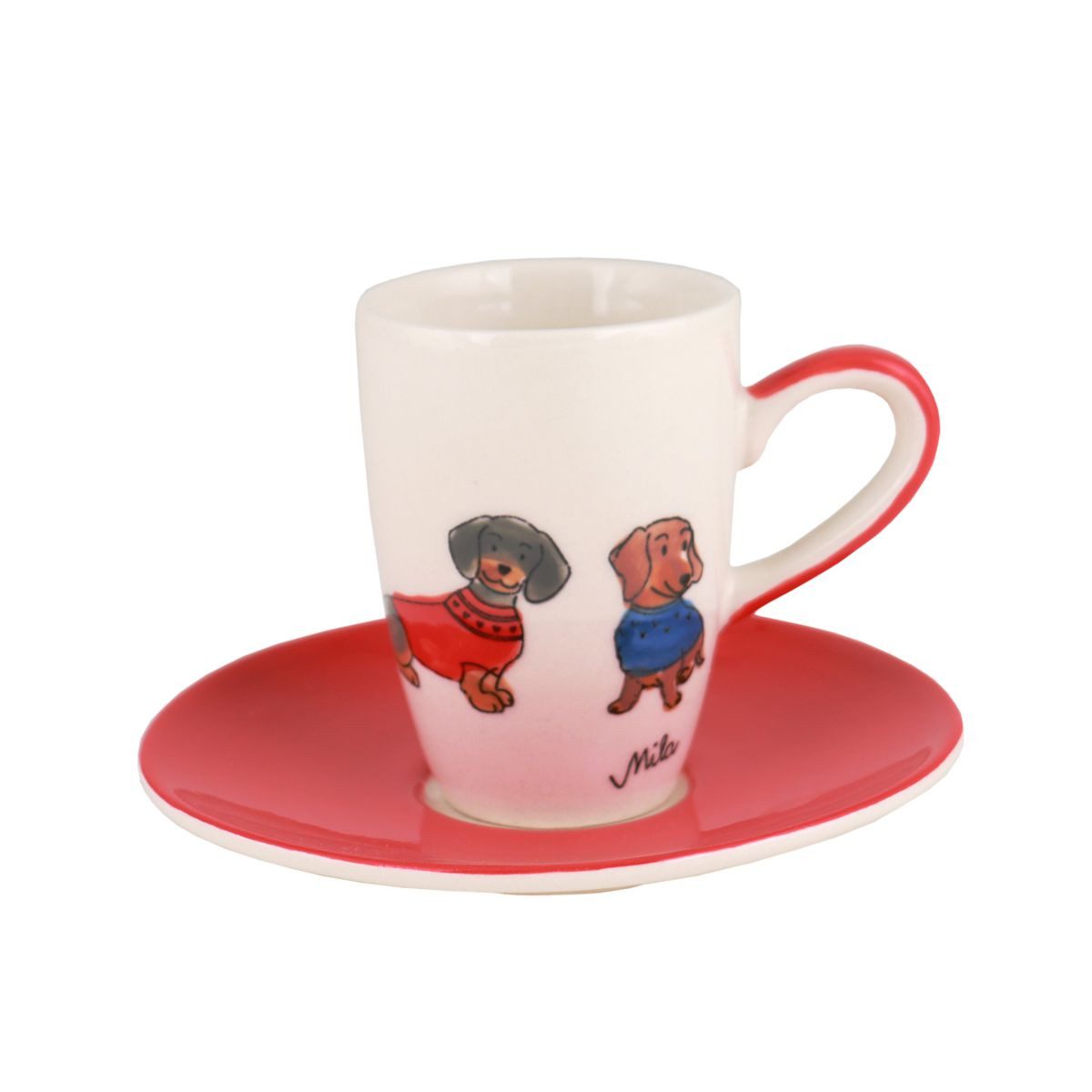 Mila Espressotasse Mila Keramik Espresso-Tasse mit Untere Dackelfreunde, ca. 75 ml, Keramik