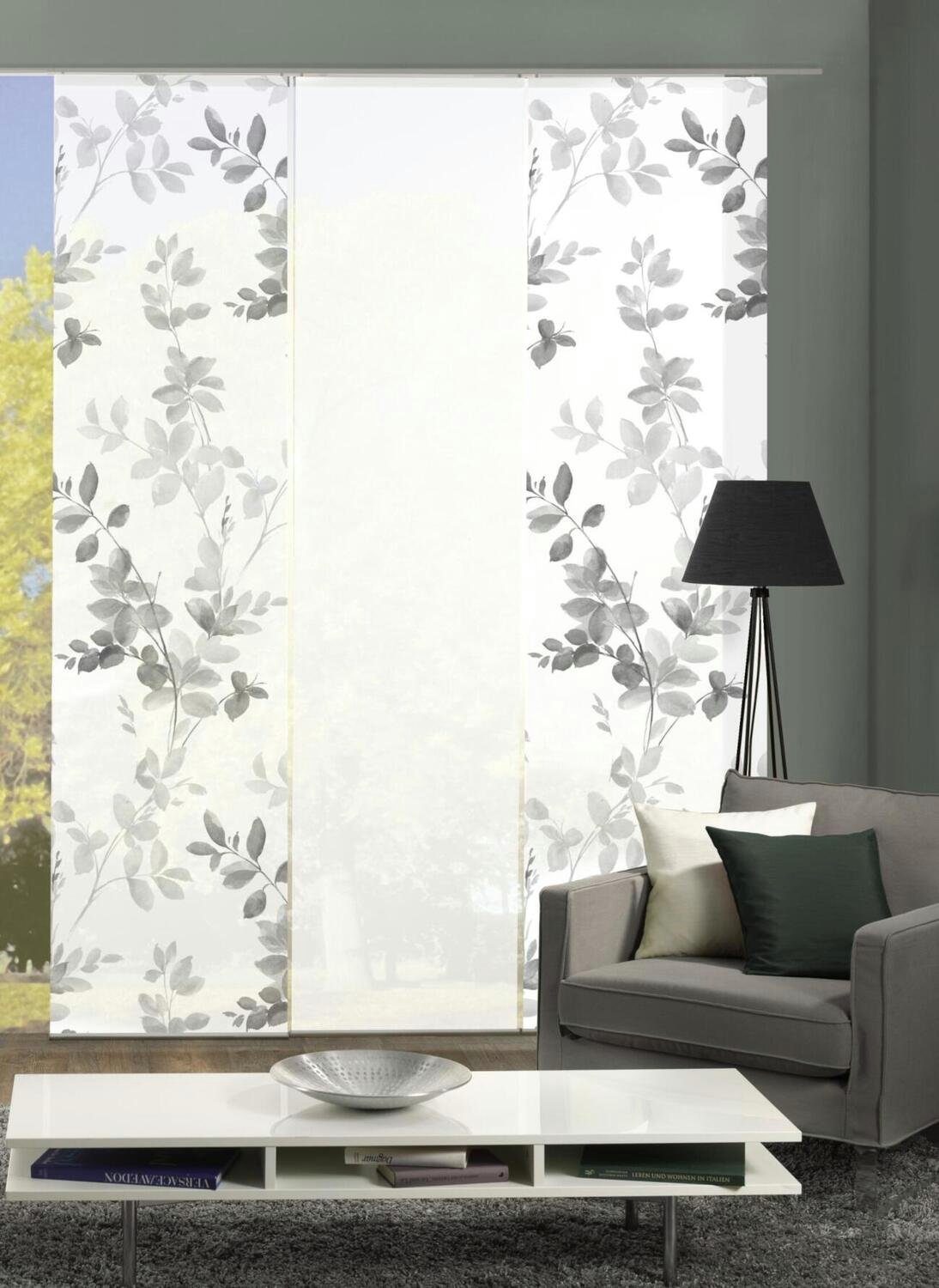 HOME WOHNIDEEN Schiebegardine 084646 Schiebegardine ALYA, halbtransparent, Ranken-Motiv 245x60 cm (1 St), Paneelwagen, halbtransparent, 100% Polyester – Bild 5 von 5