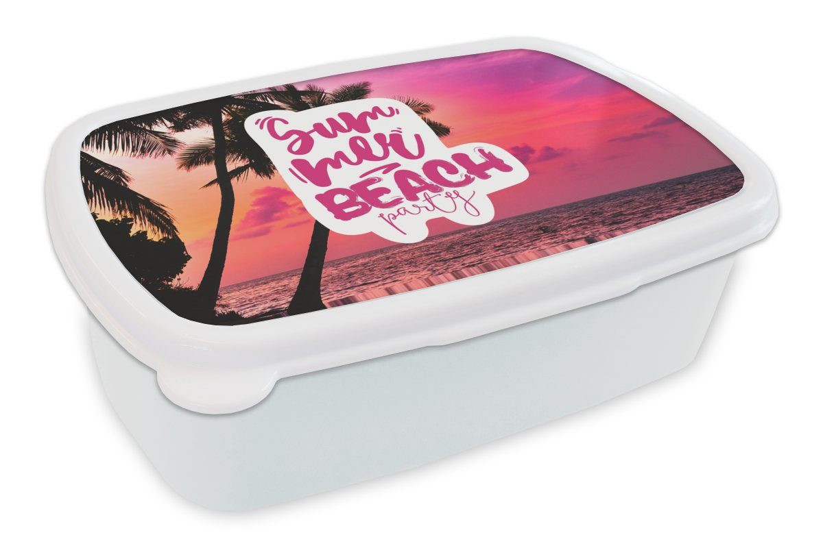 MuchoWow Lunchbox Sommer - Strand - Sonnenuntergang - Zitat, Kunststoff, (2-tlg), Brotbox für Kinder und Erwachsene, Brotdose, für Jungs und Mädchen weiß