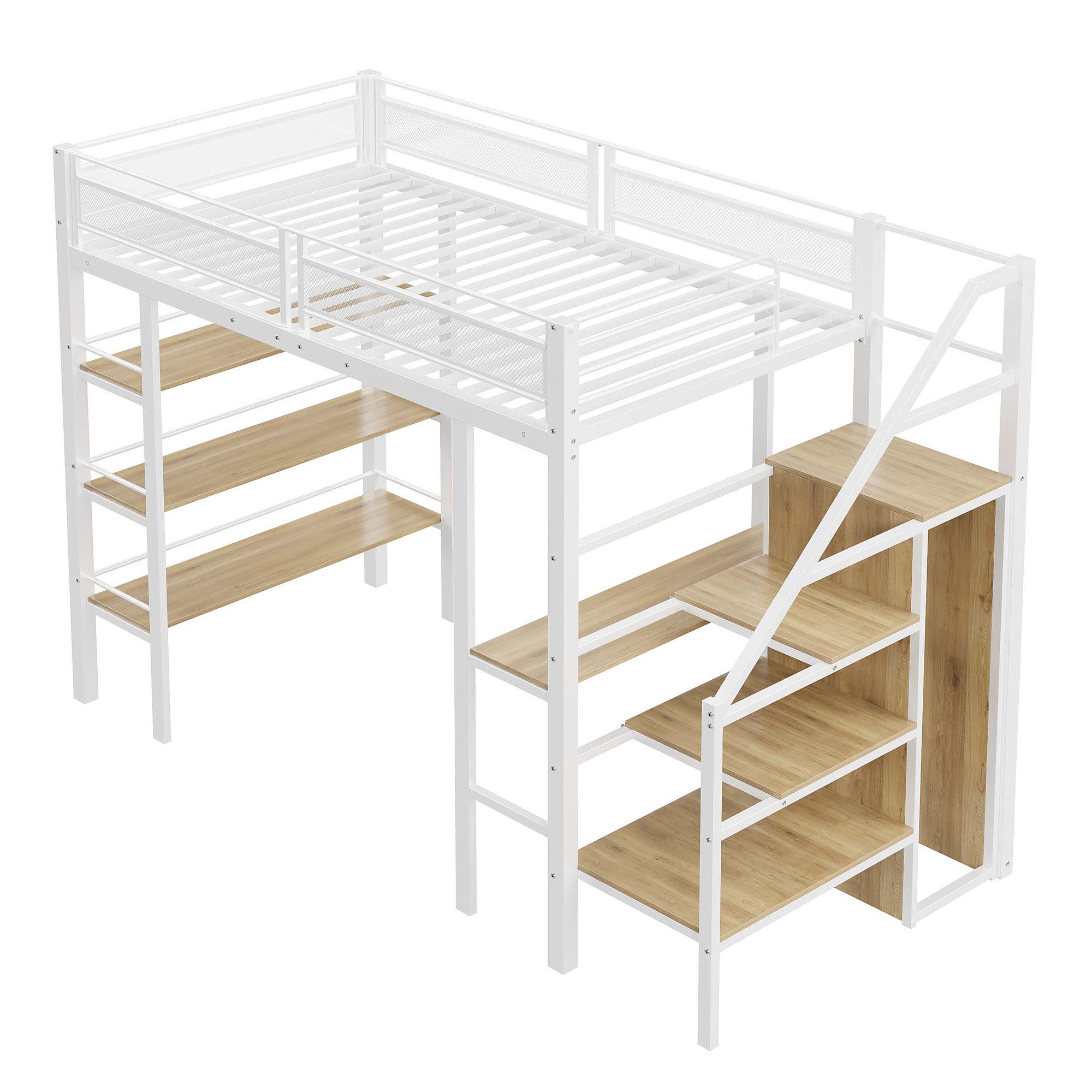 SOFTWEARY Hochbett mit Schreibtisch und Regal günstig online kaufen