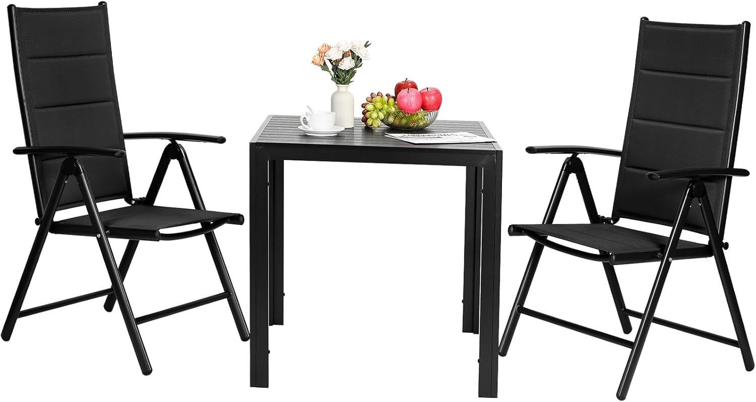 TLGREEN Gartenlounge-Set, Gartenmöbel Set, Aluminium Balkonmöbel Set, (2er Verstellbare Hochlehner mit 1 WPC Quadratisch, 3-tlg), Geeignet für Gärten, Terrassen