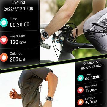 findtime Smartwatch (1,8 Zoll, Android, iOS), mit Telefonfunktion Gesundheitsuhr Fitnessuhr Schrittzähler Pulsuhr