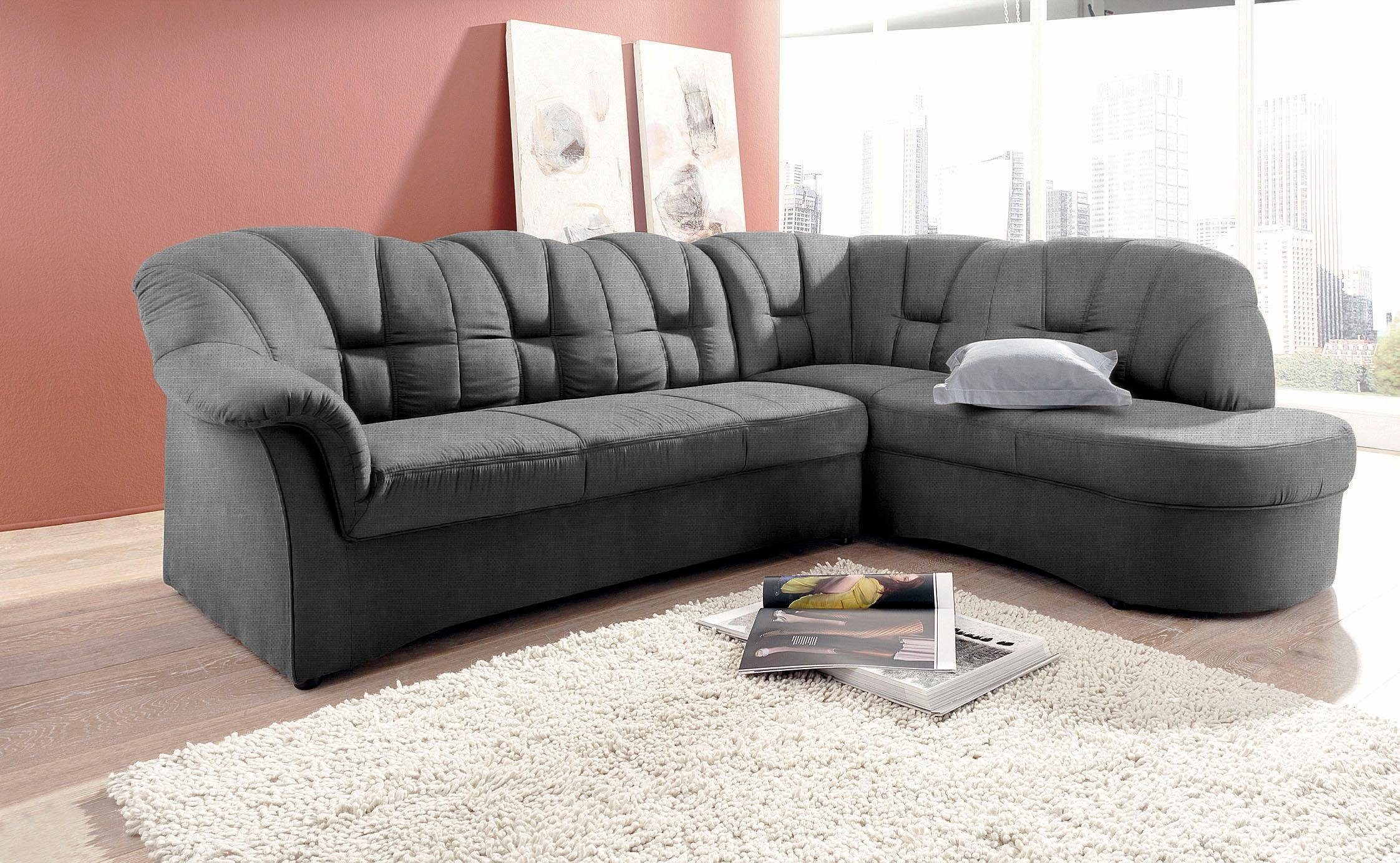DOMO collection Ecksofa Papenburg, zeitlose Rückensteppung, elegante Armlehne, L-Form, mit Ottomane, wahlweise mit Bettfunktion