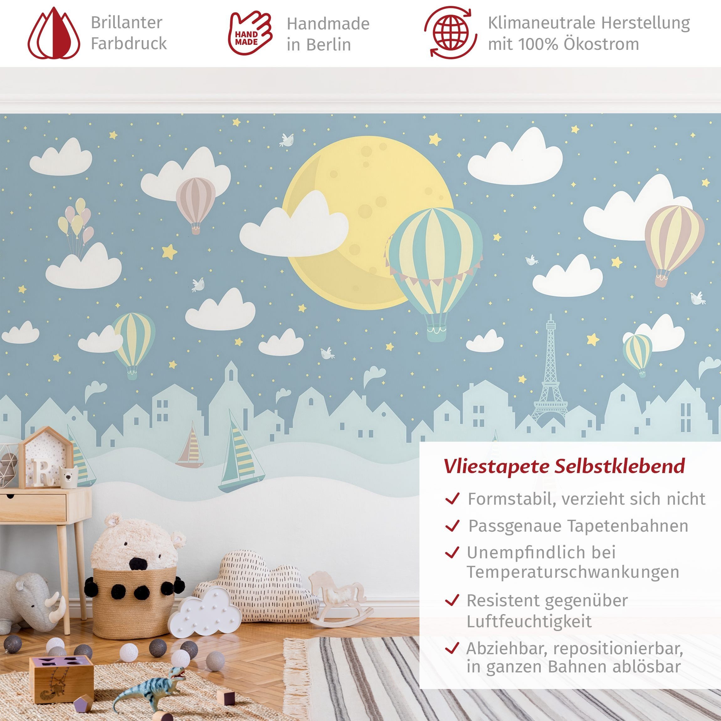 Bilderdepot24 Kindertapete Kinderzimmer Paris Sterne Heißluftballon günstig online kaufen