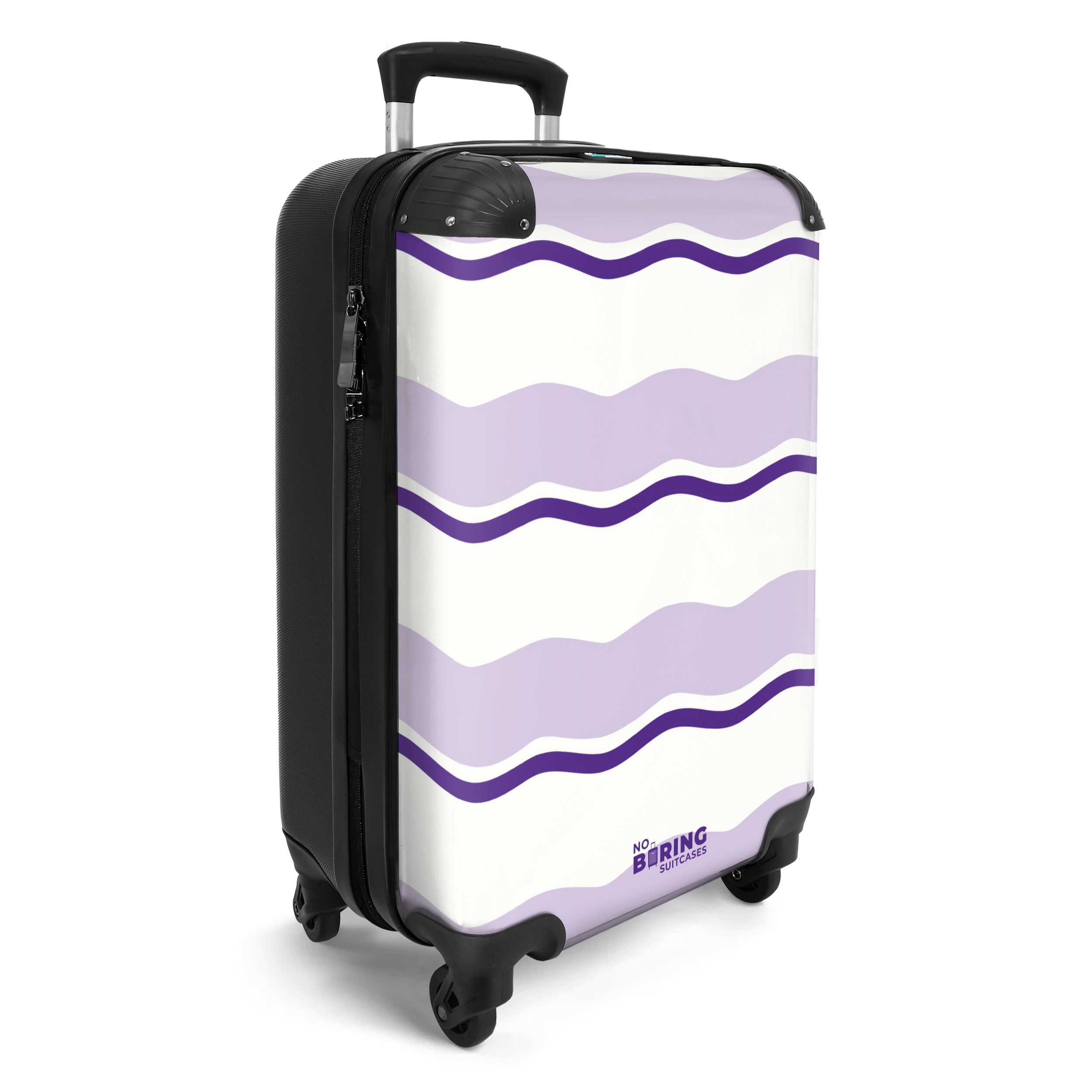 NoBoringSuitcases.com© Hartschalen-Trolley Gewellte Streifen in Lila-Tönen 55x35x20cm, Reisetasche mit Rollen, Koffer Handgepäck Flugzeug