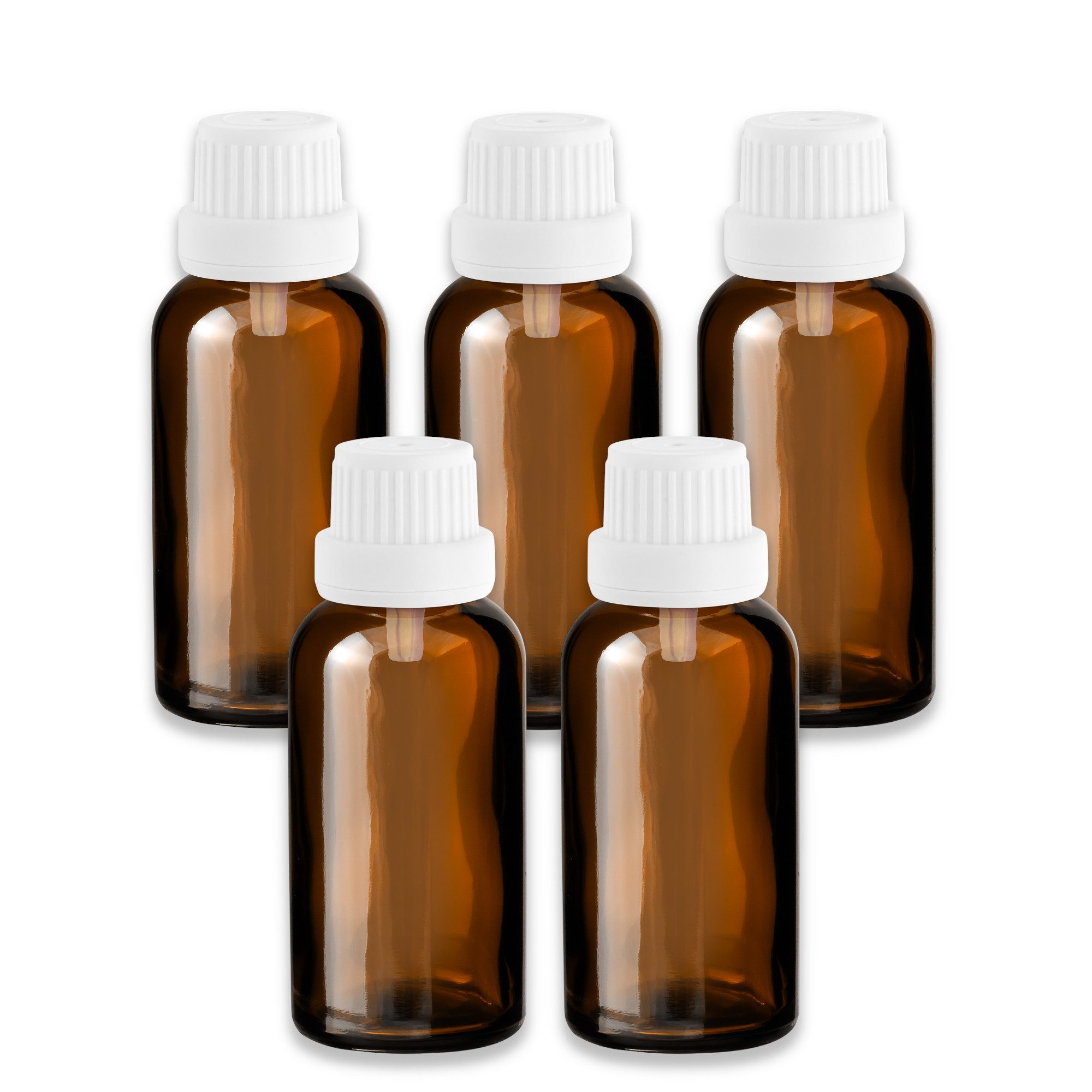 CK Verpackung GmbH Zerstäuberflasche 5x Braunglasflasche 30 ml mit weißem Tropfer Tropfeinsatz Tropfen leer