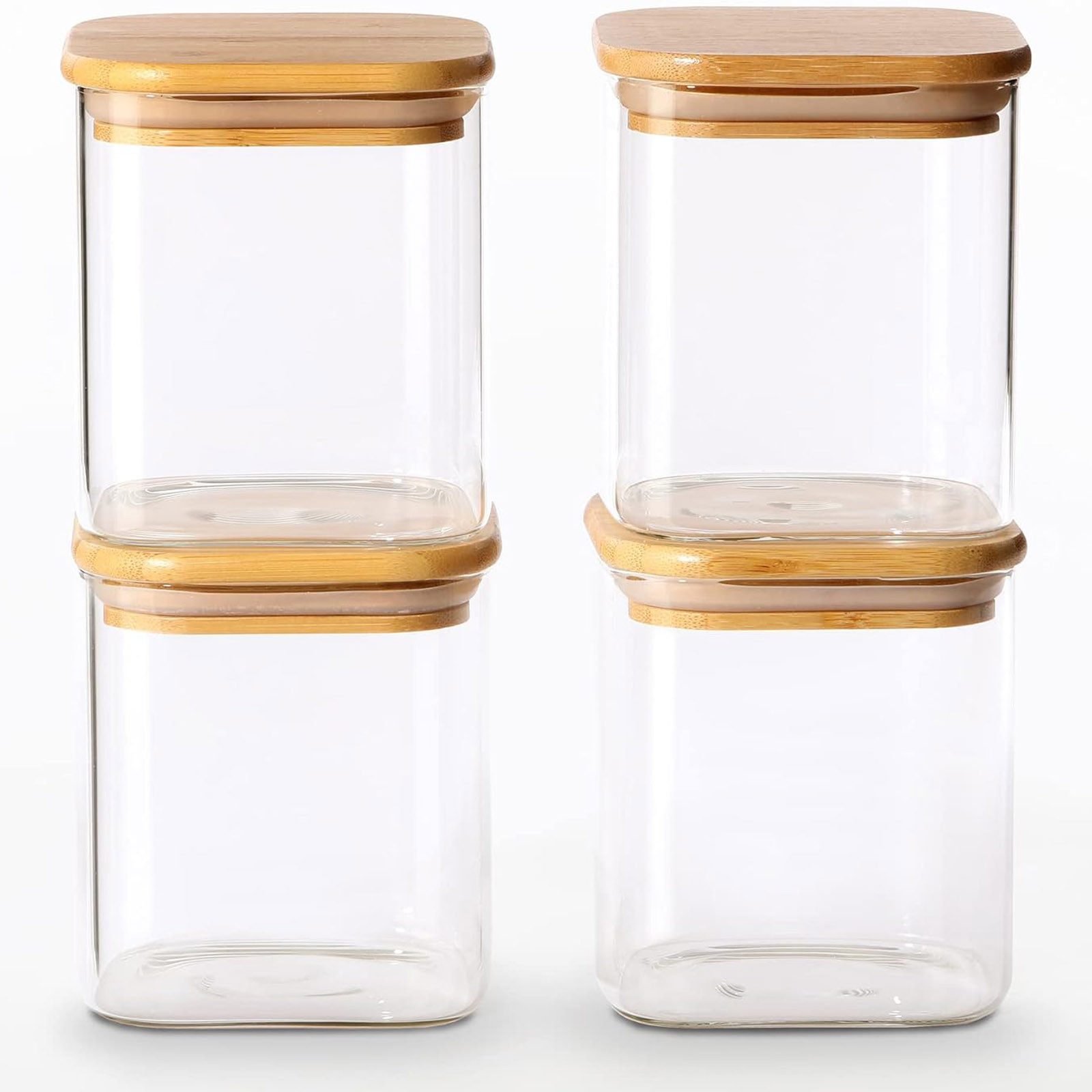 MOLIS Vorratsglas Vorratsgläser Glasbehälter Vorratsdosen Vorratsbehälter, Glas, (4-tlg), je 750 ml Eckig mit Deckel Luftdicht