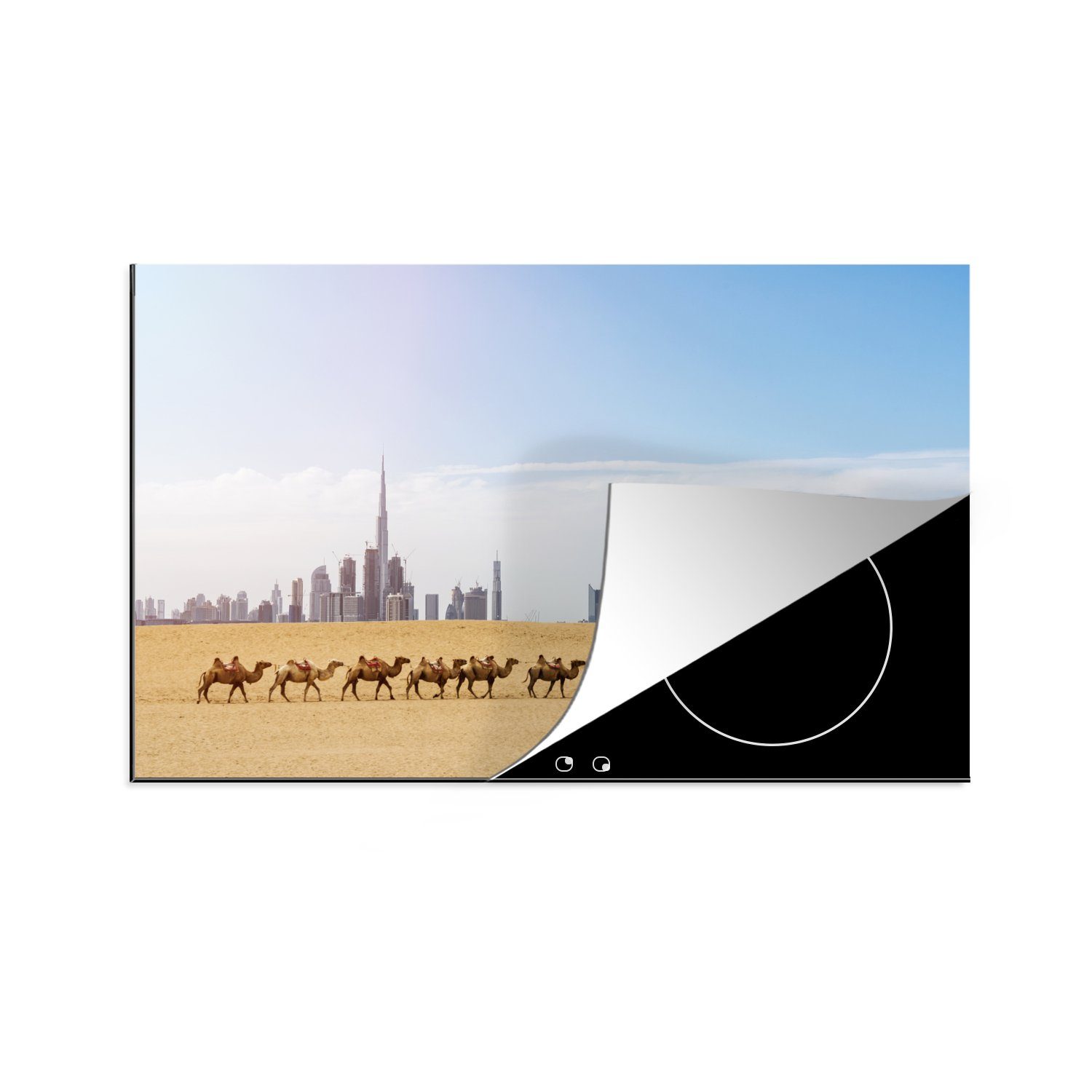 cm, Ceranfeldabdeckung Schutz Vinyl, für der Induktionskochfeld MuchoWow im Kamelherde und 81x52 der Herdblende-/Abdeckplatte und Wüste in küche, Khalifa Burj tlg), (1 Hintergrund, die Dubai