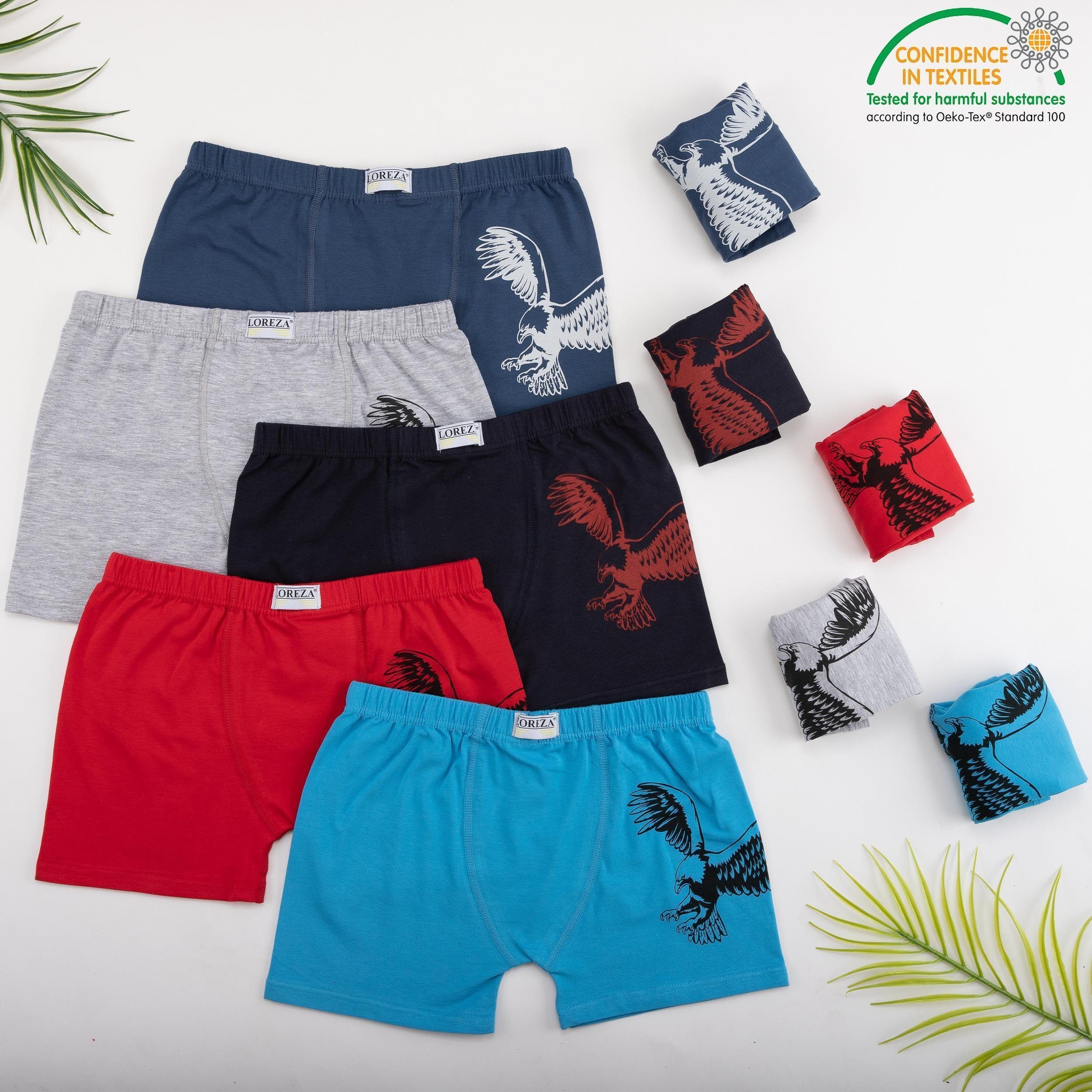 LOREZA Boxershorts 10er Pack Jungen Boxershorts - Adler - Bunt (Spar-Packung, 10-St)