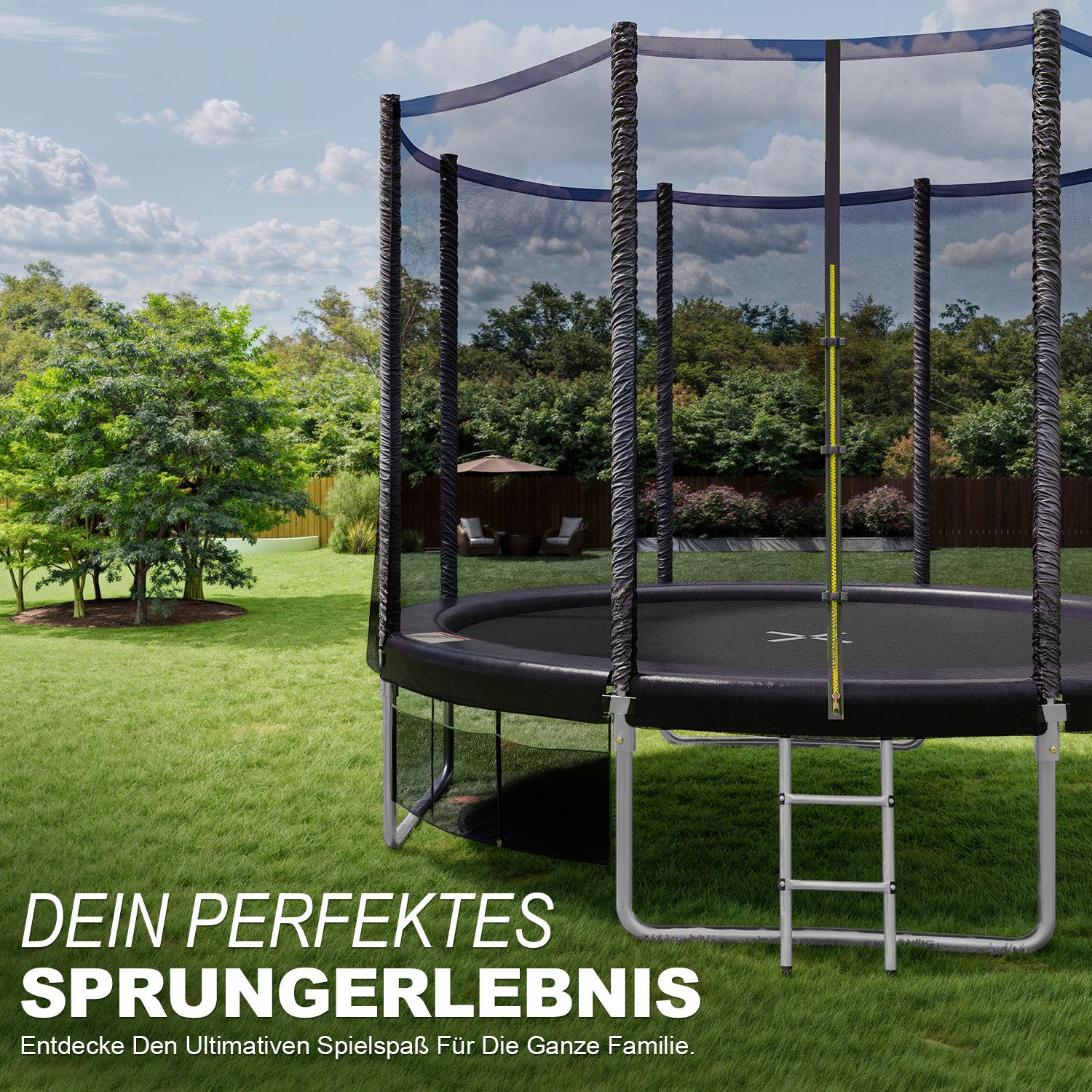 HOMALL Gartentrampolin Ø 228 cm Kindertrampolin Outdoor Trampolin, Ø 305 cm, (Mit Sicherheitsnetz, Sprungtuch und Leiter Ø228/305/366CM,Verstärkte Halterung)