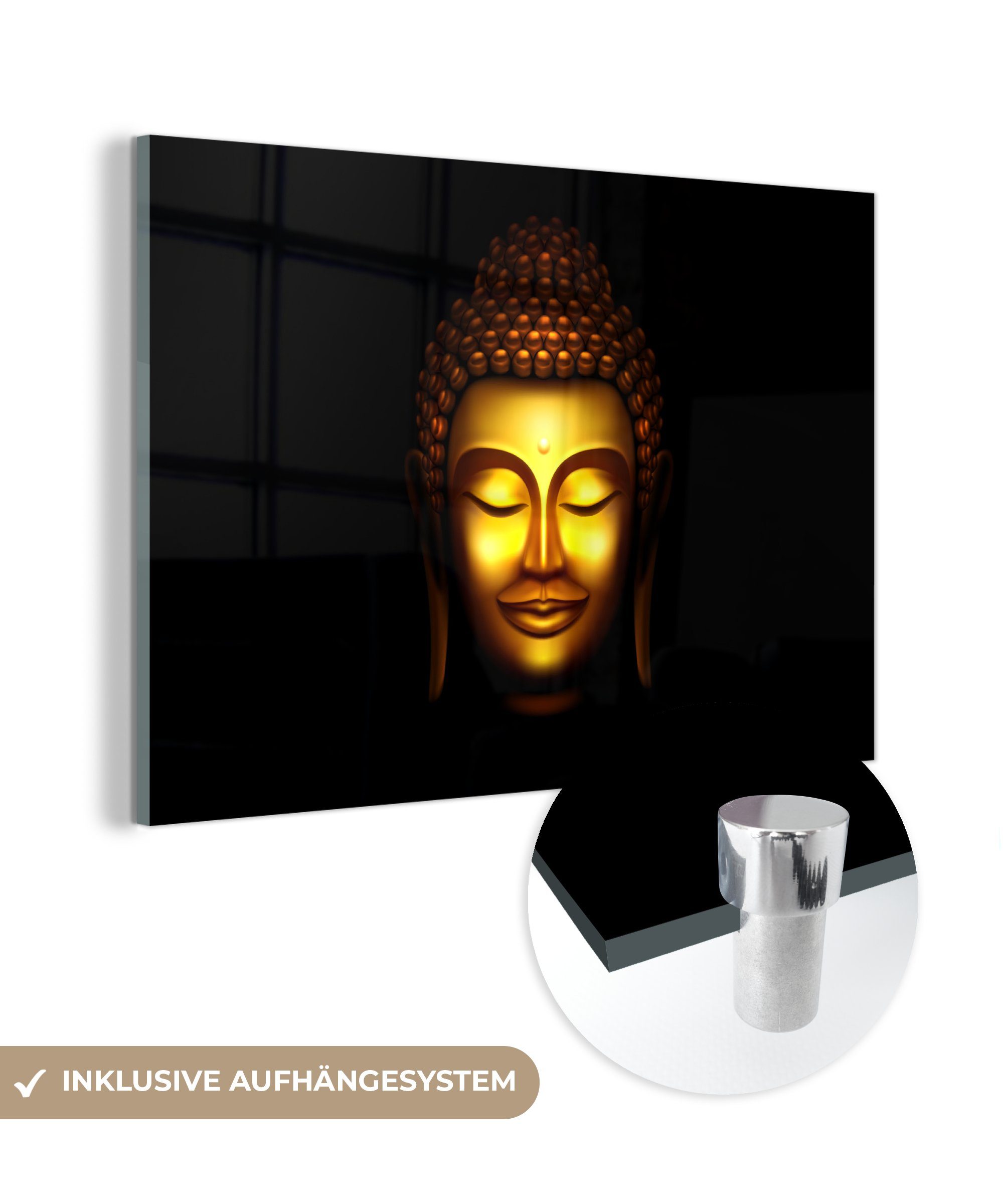 MuchoWow Acrylglasbild Buddha - Gold - Schwarz, (1 St), Acrylglasbilder Wohnzimmer & Schlafzimmer