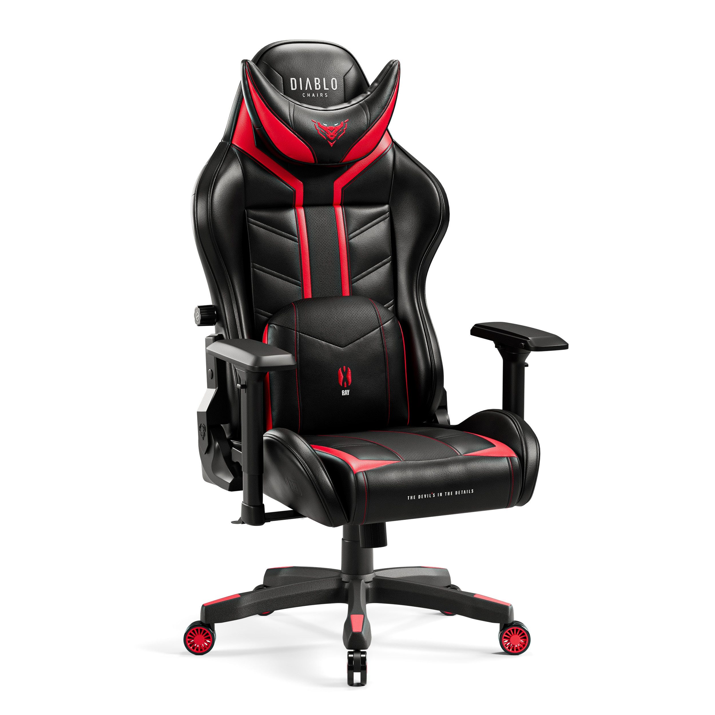 DIABLO CHAIRS Gaming-Stuhl X-Ray Kunstleder perforiert ergonomisch 4D-Armlehnen (4D-Armlehnen, Magnetkopfstütze, HDS Air perforiert, Kids S Normal L King XL), Magnetkopfstütze Lendenkissen TiltTech Wippfunktion