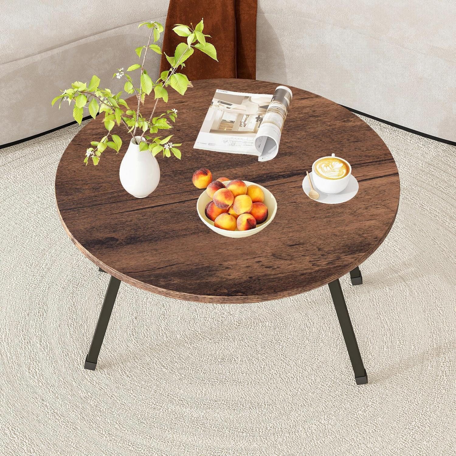 LuxusKollektion Couchtisch Couchtisch rund klappbar Holz Vintagebraun (1-St)