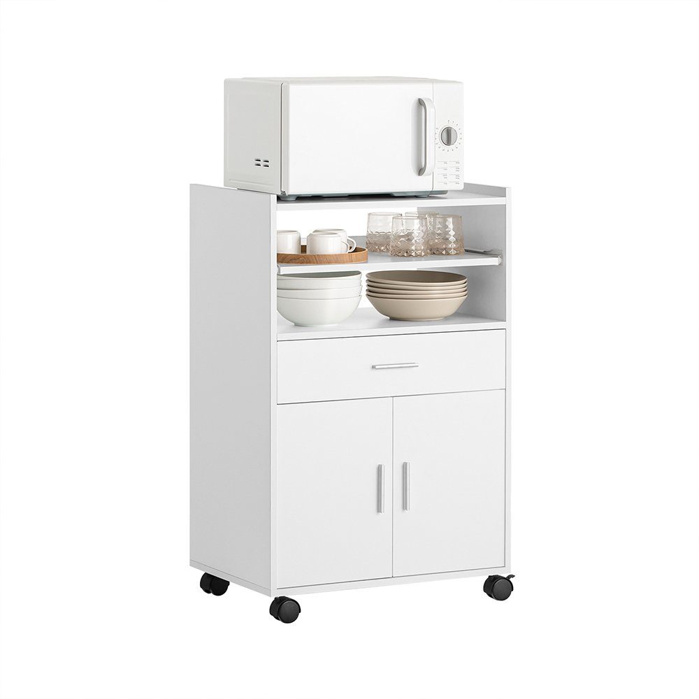 SoBuy Küchenwagen FSB09/FRG241, Küchenschrank Rollschrank Mikrowellenschrank mit Ablagen und 2 Türen weiß