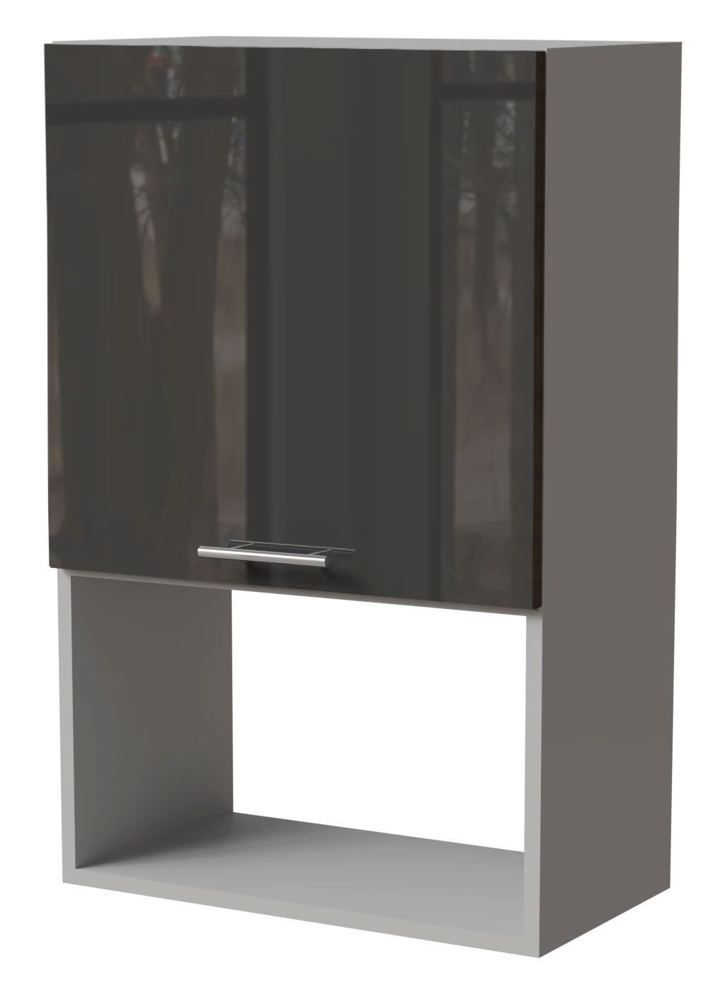 Feldmann-Wohnen Mikrowellenumbauschrank Essen (W4MK/60, 1 Tür, 1 Gerätefach, 1-St., moderne Optik, Acrylfronten mit Glaseffekt) 60x32,5x96cm Graphit Hochglanz, Grau Matt