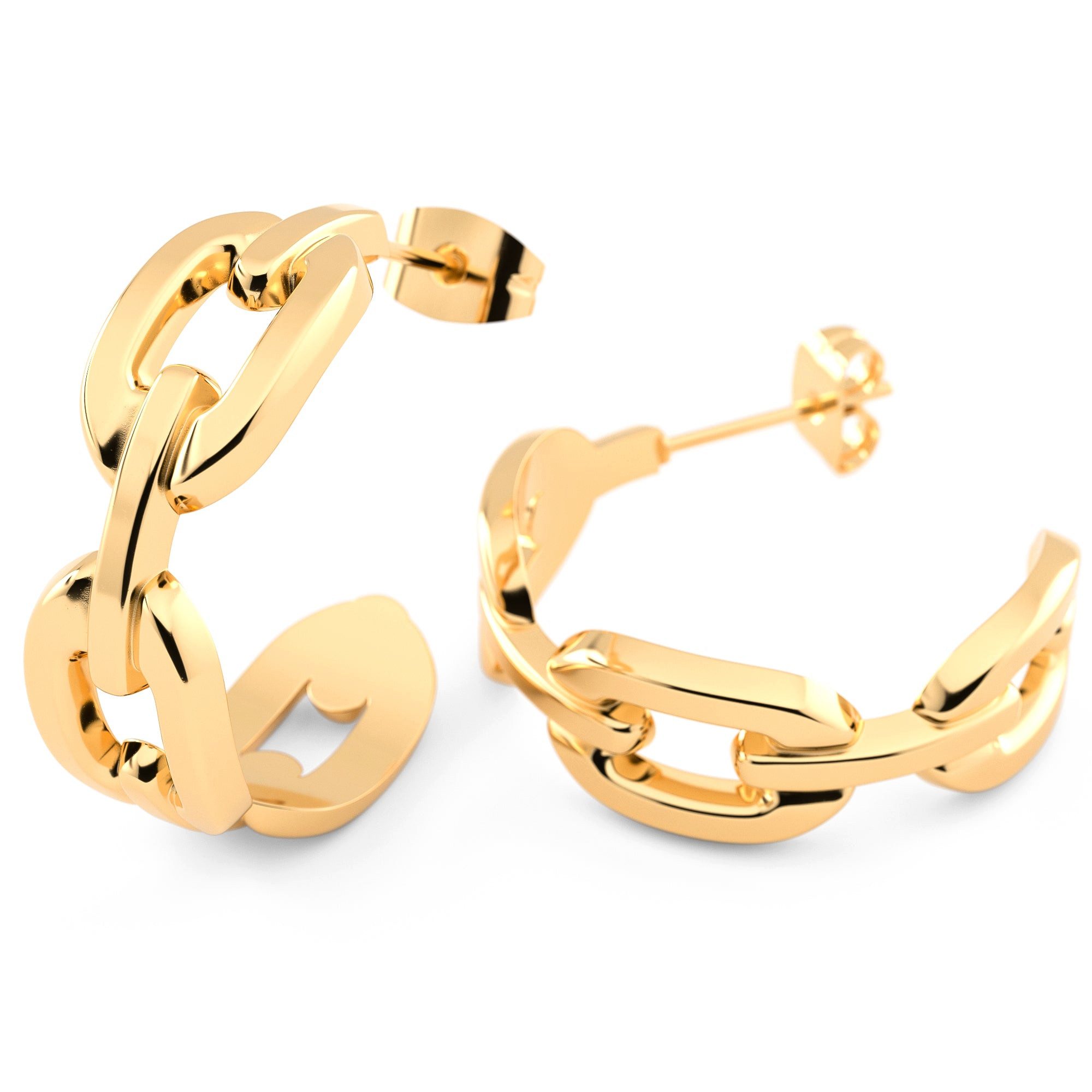 THIORA Paar Creolen Chain Hoops, 316L Edelstahl im Kettenglieder-Design, 24 x 8 mm