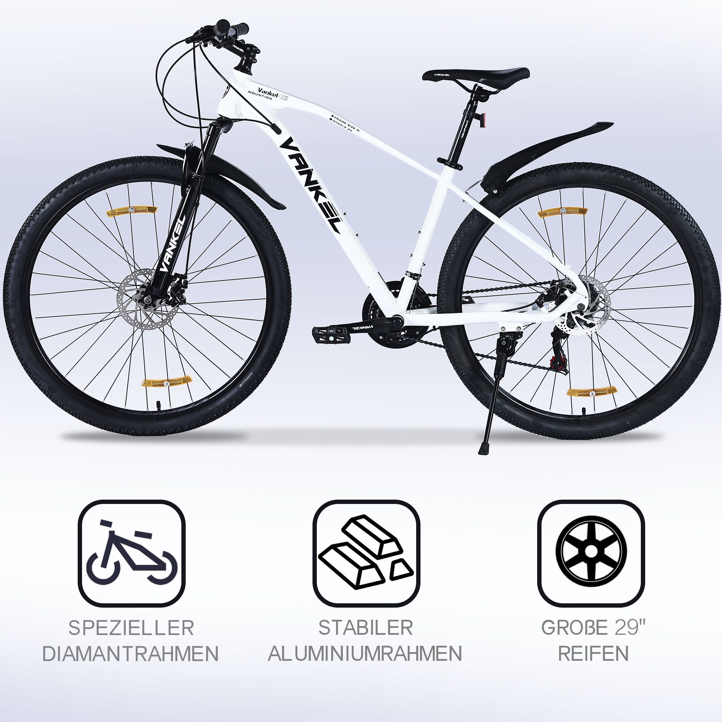 Vankel Mountainbike Mountainbike Hardteil MTB 28&29 Zoll Breitreifen für Damen und Herren, 21 Gang Tourney, Shimano 21 Gang, Kettenschaltung, Scheibenbremsen hinten und vorne