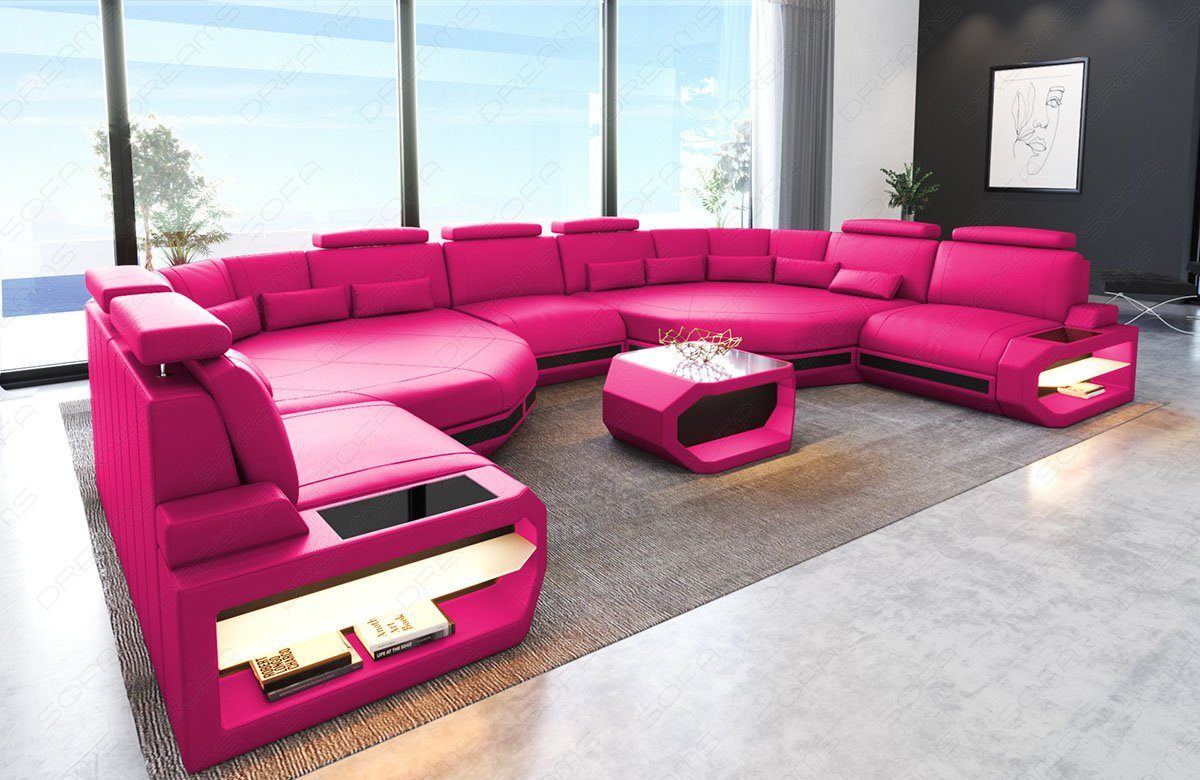Sofa, U Dreams Wohnlandschaft Couch, Form LED, Designersofa Couch Asti Sofa Ledersofa Leder mit XXL