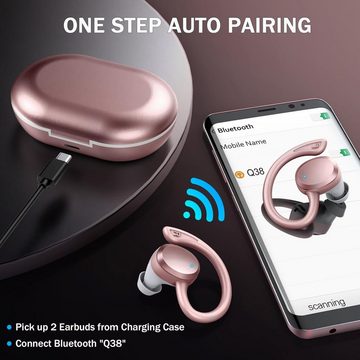 Rulefiss Kabellos Bluetooth 5.3 Sport LED Anzeige IP7 Wasserdicht mit 800mAh In-Ear-Kopfhörer (Genießen Sie dynamischen Stereo-Klang mit den Rulefiss Q38 Kopfhörern., mit HD Mic 48Std Hi-Fi Stereo In Ear Kopfhörer 14.2 mm TreiberOhrhörer)