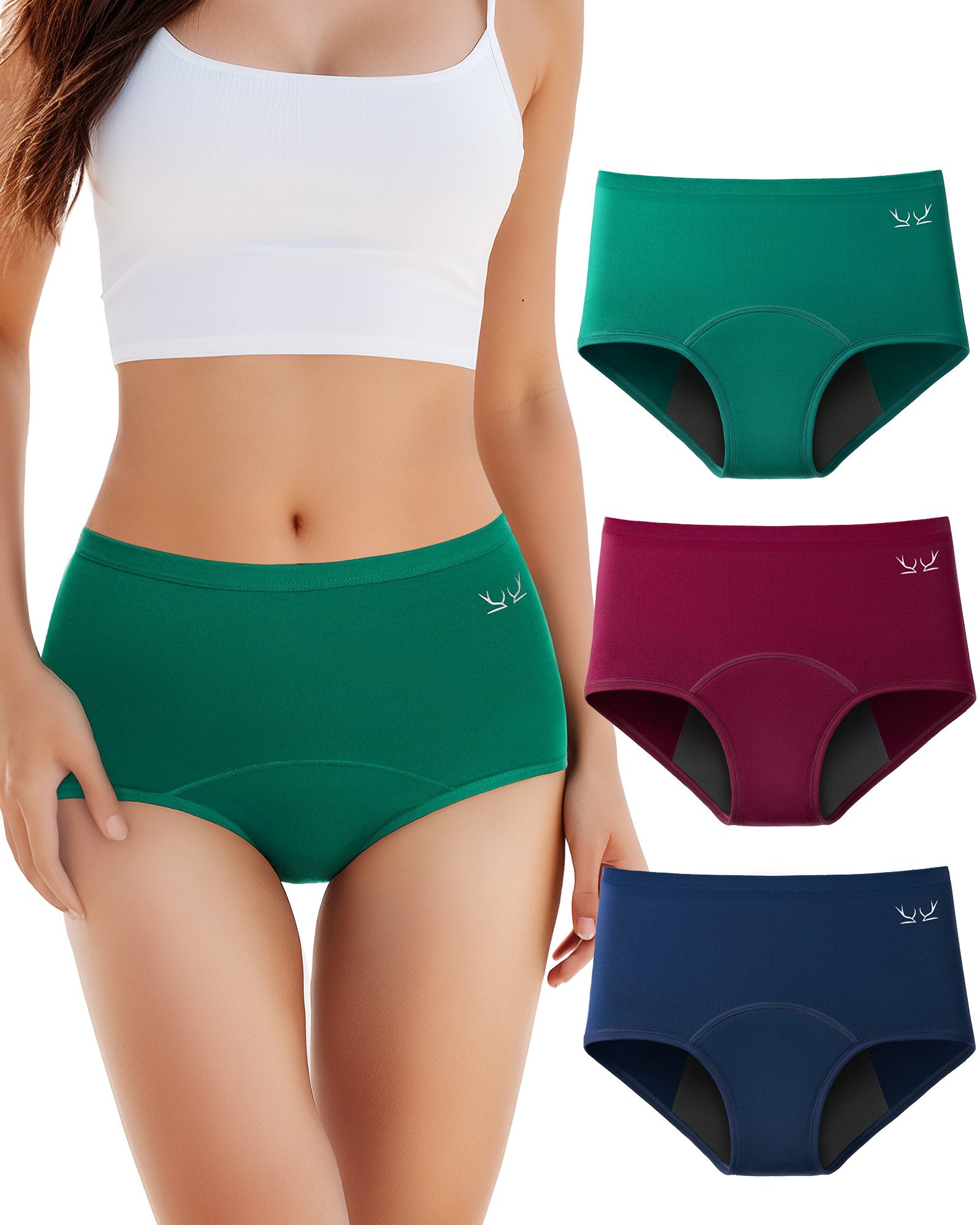 TANSTC Periodenslip Periodenslip Periodenunterwäsche starke Blutung Damen (Packung, 3er-Pack) auslaufsicher, für starke Tage geeignet, mehrlagiger Schutz, waschbar