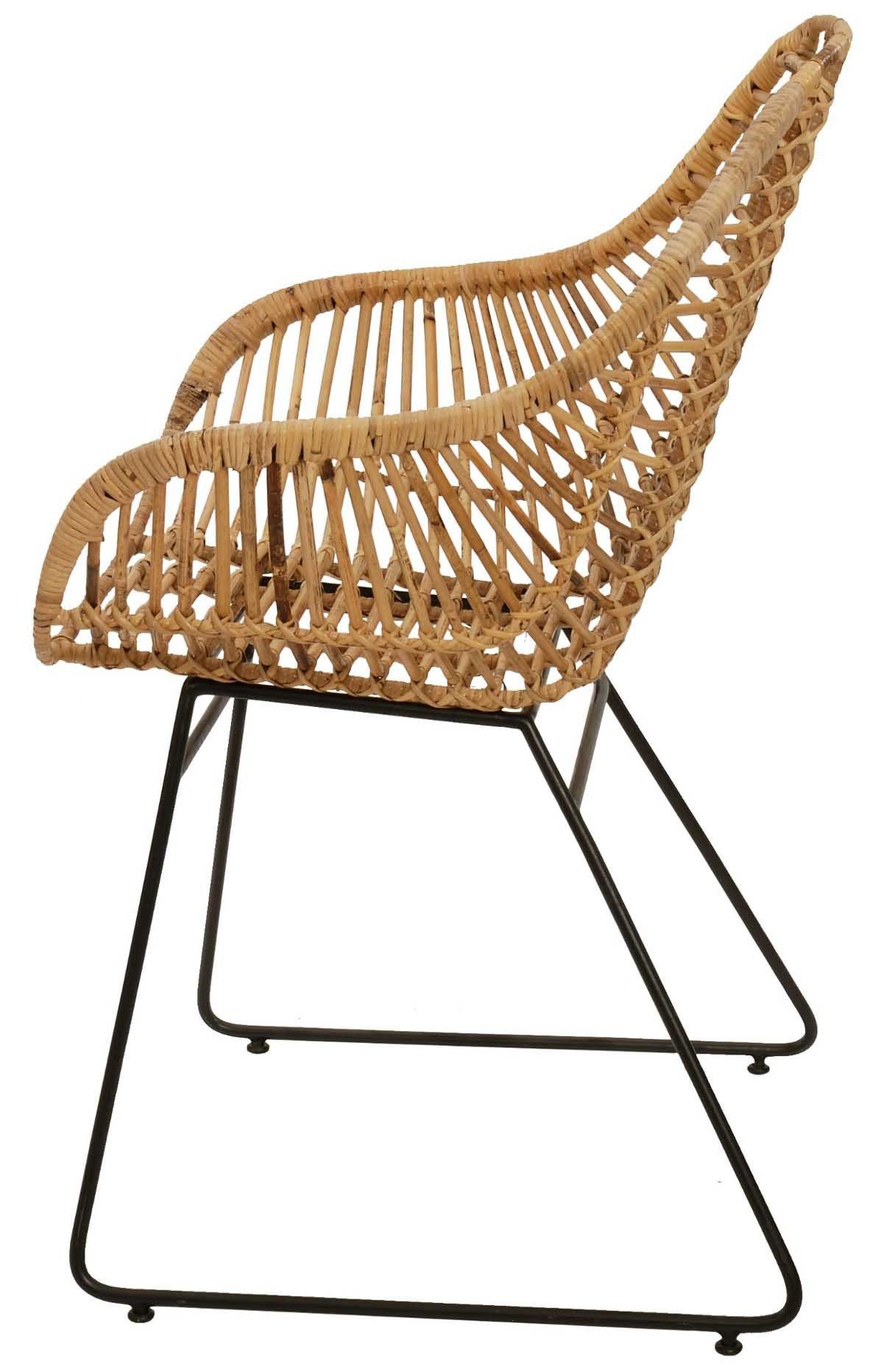 Krines Home Esszimmersessel Rattan Retro Sessel mit Armlehne 50er Korbsessel Retro-Stil Korbstuhl (Sessel nach Auswahl ohne oder mit Polster), Eisen Gestell, Esszimmer, Armlehnstuhl