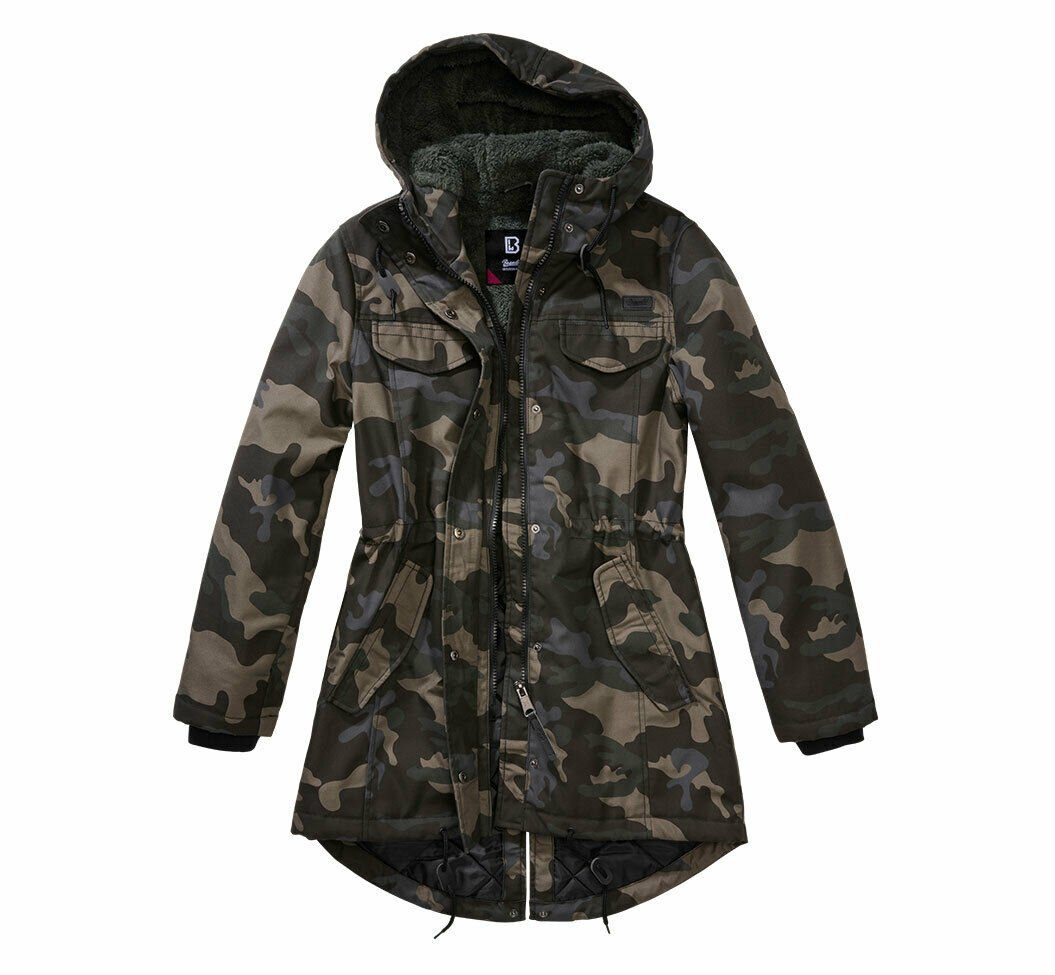 Brandit Parka Damen Winter Jacke Parka Mantel Outdoor Jacke warm Teddyfell Darkcamo