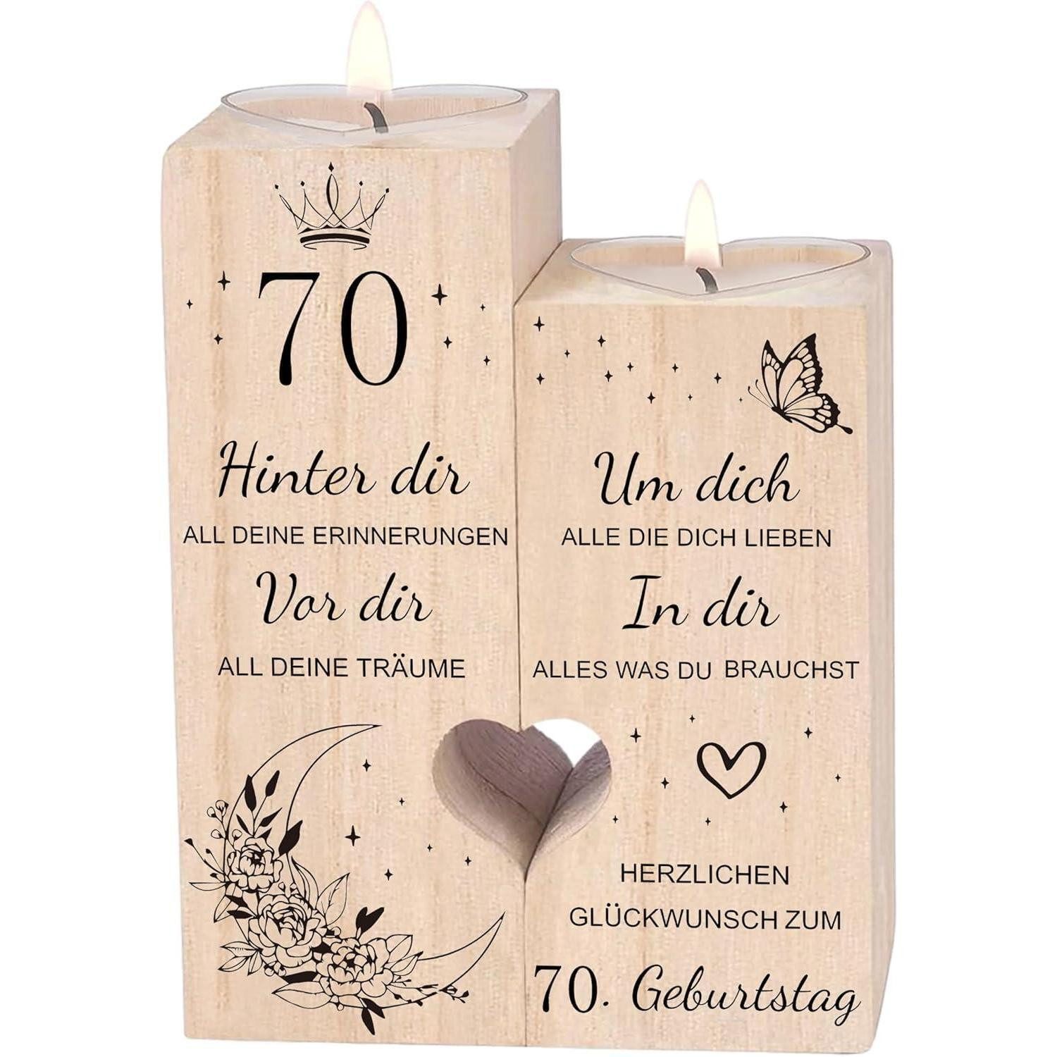 Luckyyds Kerzenständer Herzförmiger Kerzenständer Holz 70. Geburtstag Deko Gesch