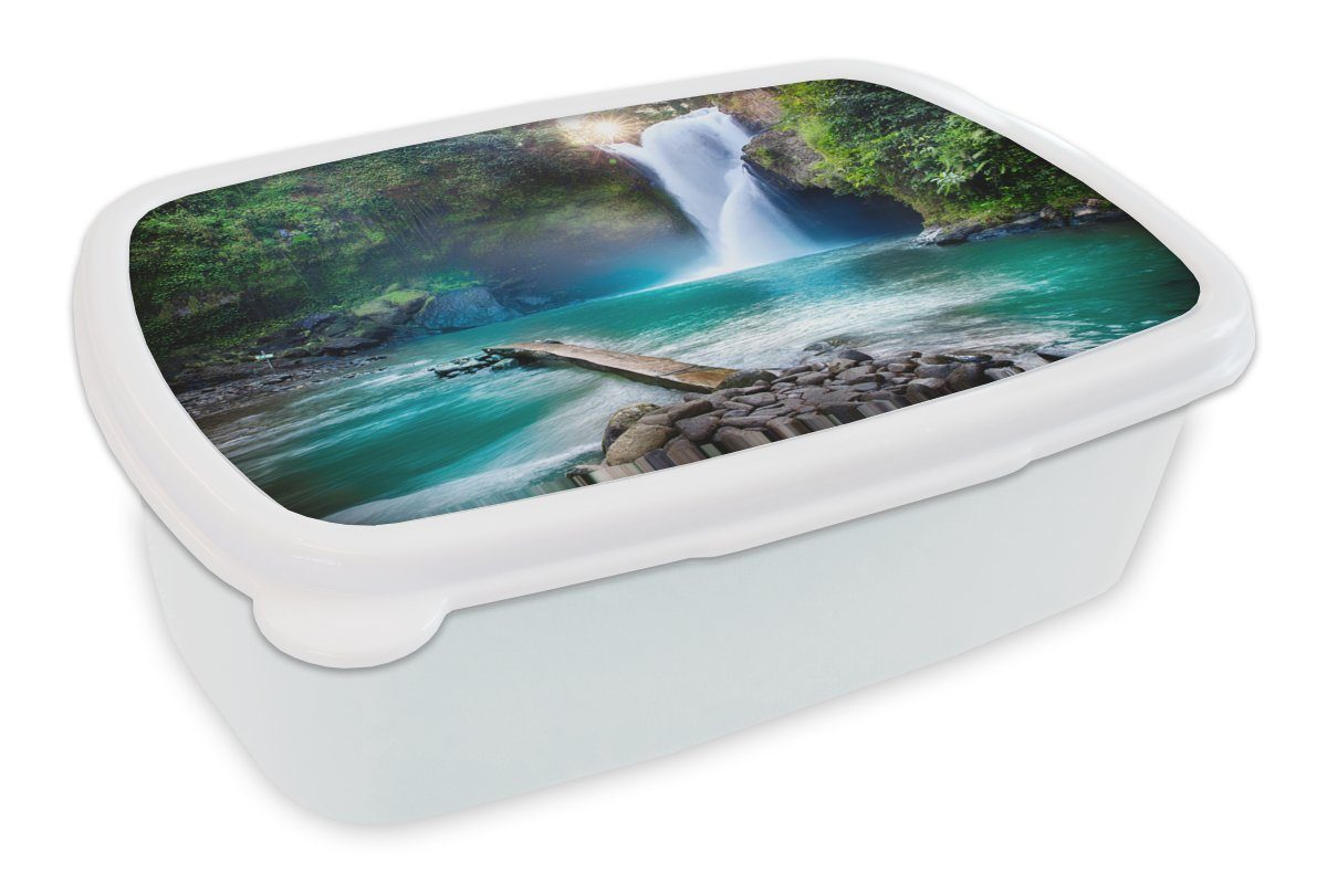 MuchoWow Lunchbox Wasserfall - Steine - Landschaft - Pflanzen - Wasser, Kunststoff, (2-tlg), Brotbox für Kinder und Erwachsene, Brotdose, für Jungs und Mädchen weiß | Lunchboxen