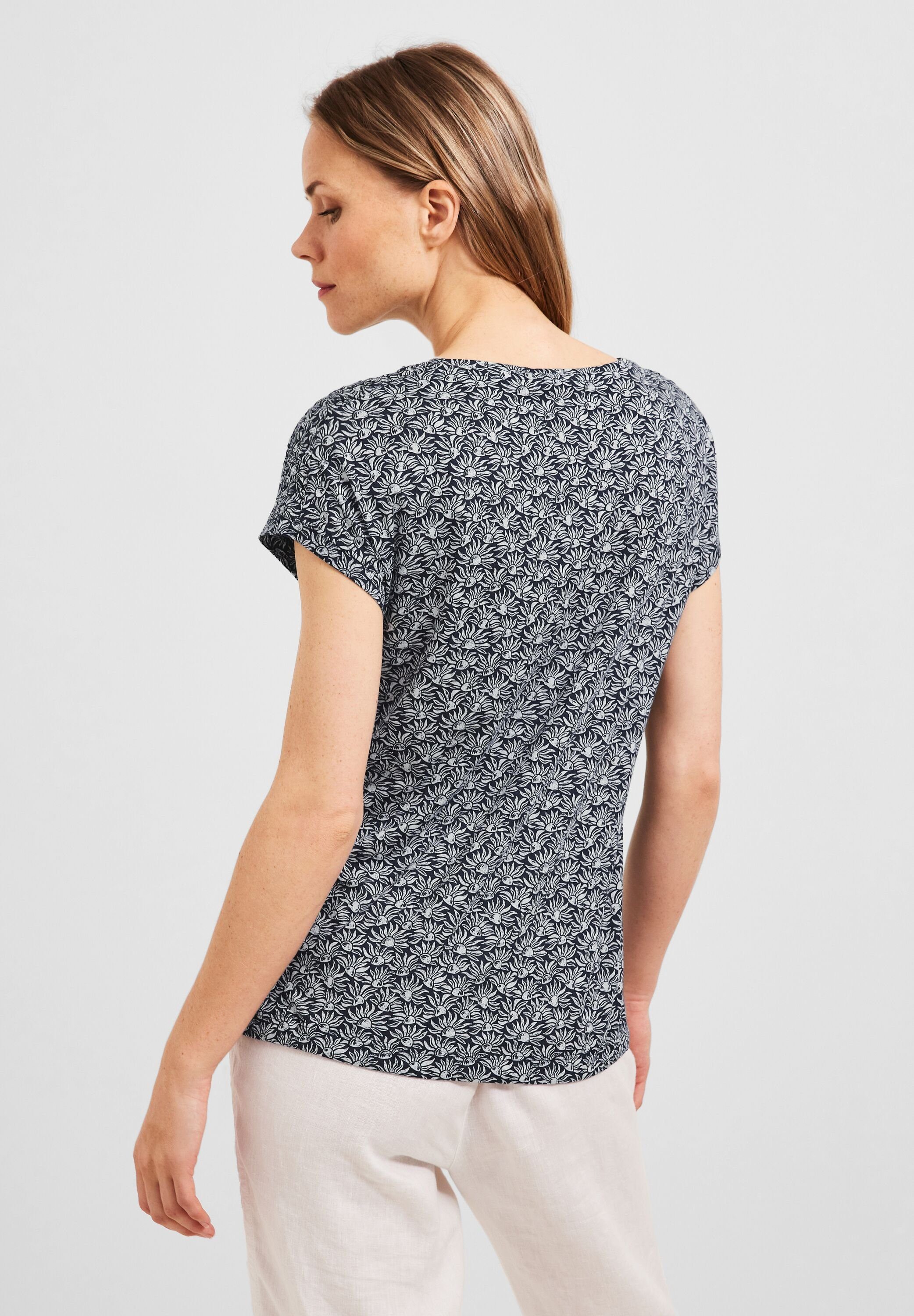 mit Smok-Details, Allover Blumenmuster T-Shirt Cecil
