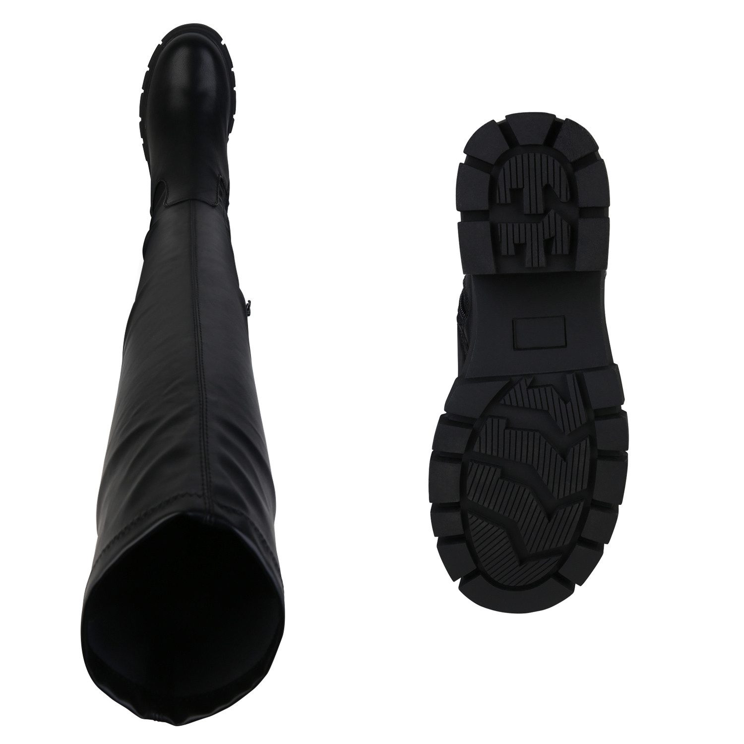 VAN HILL 839558 Overkneestiefel Damen Leicht Gefütterte Overknees Stiefel Profil-Sohle