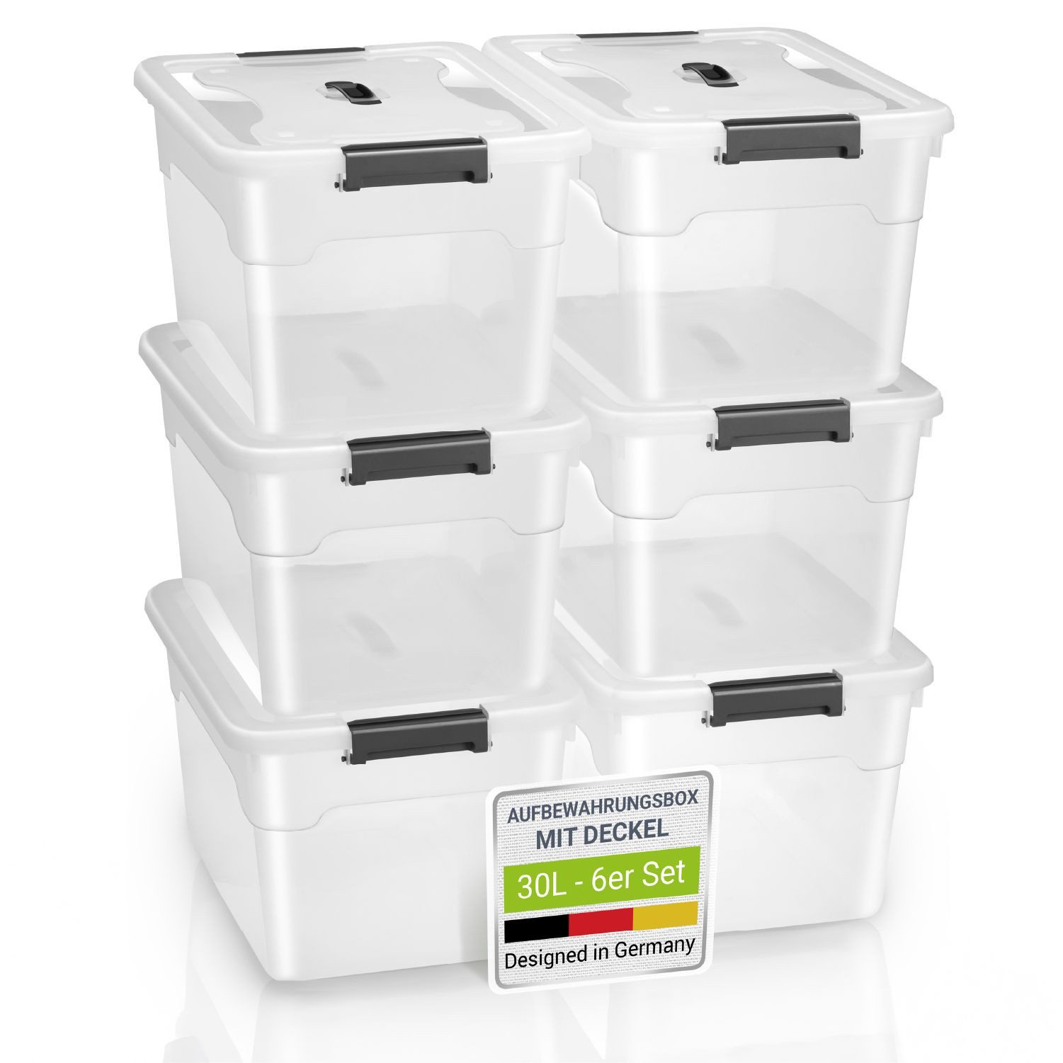 Juskys Aufbewahrungsbox (6 St), stabil, verschließbar und pflegeleicht