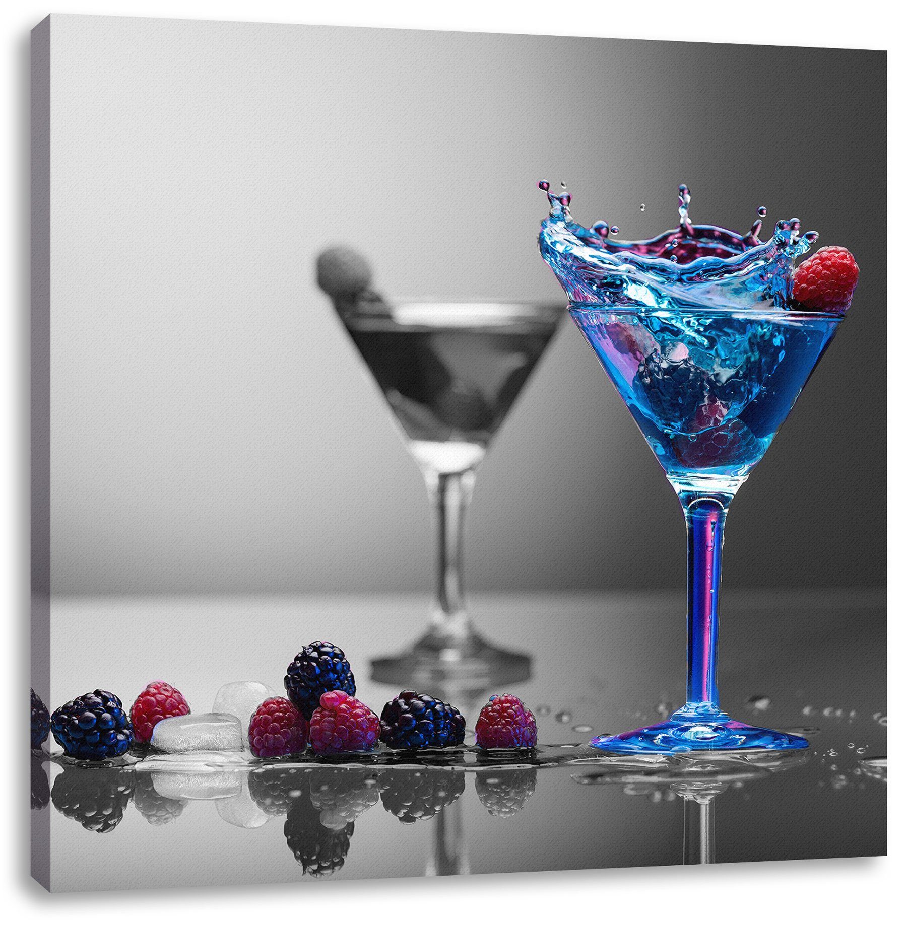 Blauer Zackenaufhänger Leinwandbild fertig Cocktail, Pixxprint leckerer Leinwandbild St), Cocktail bespannt, Blauer (1 inkl. leckerer