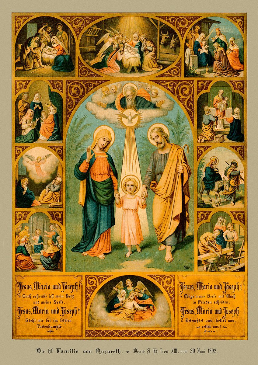 BillerAntik Kunstdruck Jesus Maria und Joseph erleuchtet helfet Christus Sankt A3 0066, (1 St)
