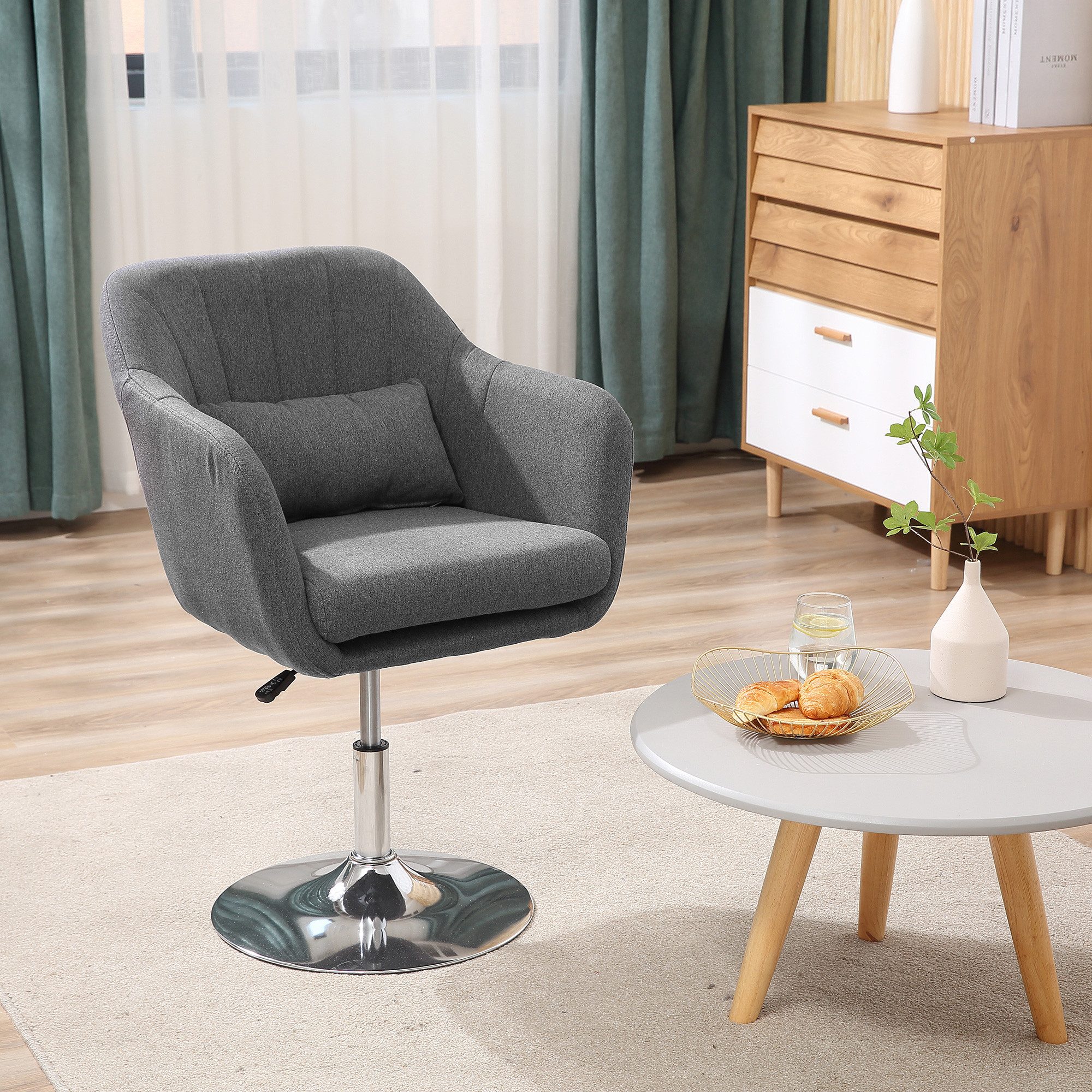 HOMCOM Relaxsessel Loungesessel mit Metallrahmen Lesesessel mit Mikrotuch (gepolstert Drehstuhl, 1-St., höhenverstellbar Loungesessel), für Schlafzimmer, Wohnzimmer, Dunkelgrau