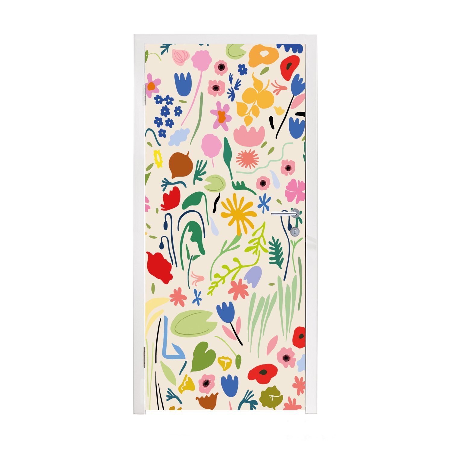 - 75x205 Türtapete Blumen - Muster für Türaufkleber, (1 Fototapete Matt, St), cm Tür, bedruckt, Pflanzen, MuchoWow