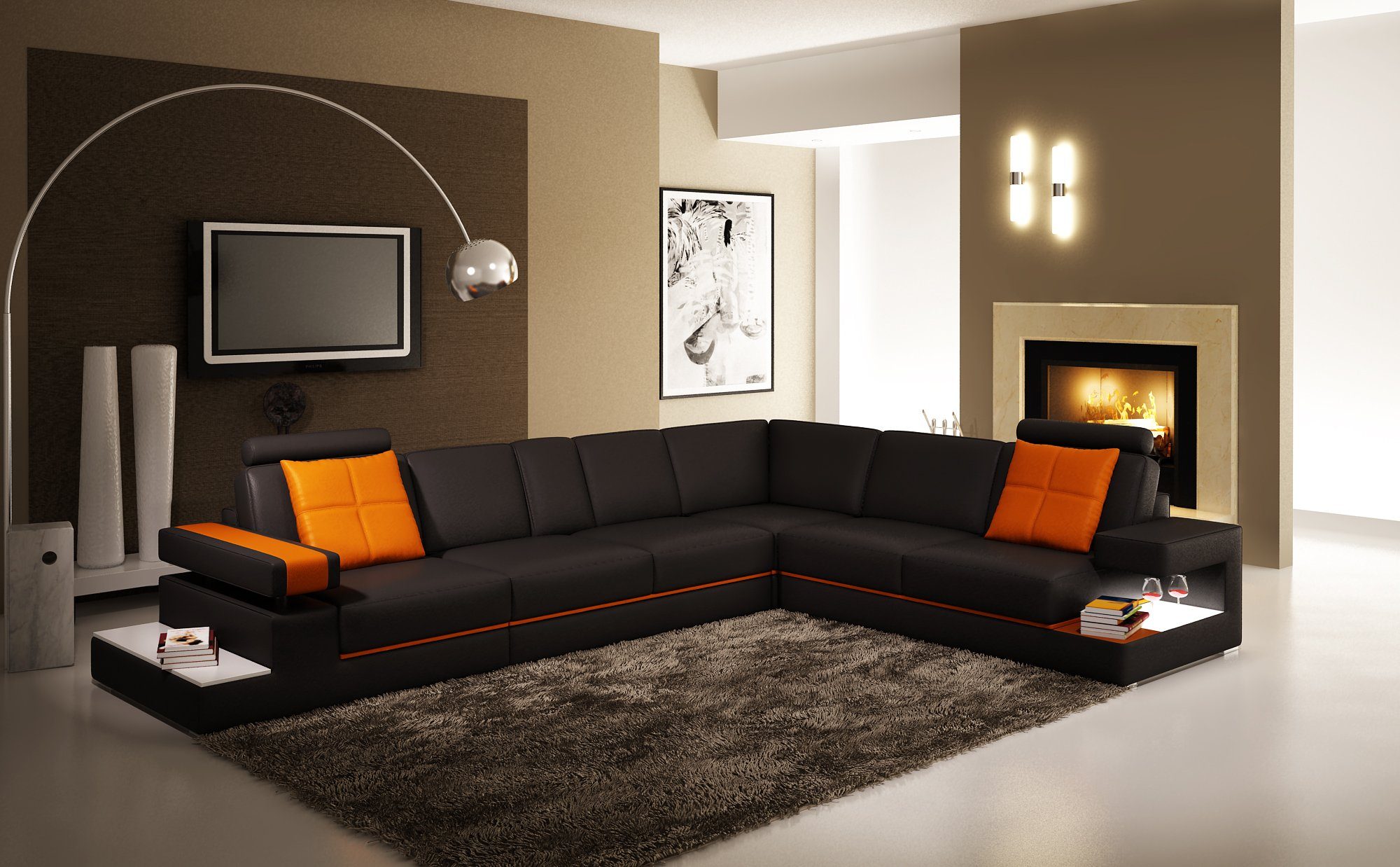 JVmoebel Ecksofa, Moderne Wohnzimmer Couch Ledersofa mit Beleuchtung Sofa  Couchen Leder