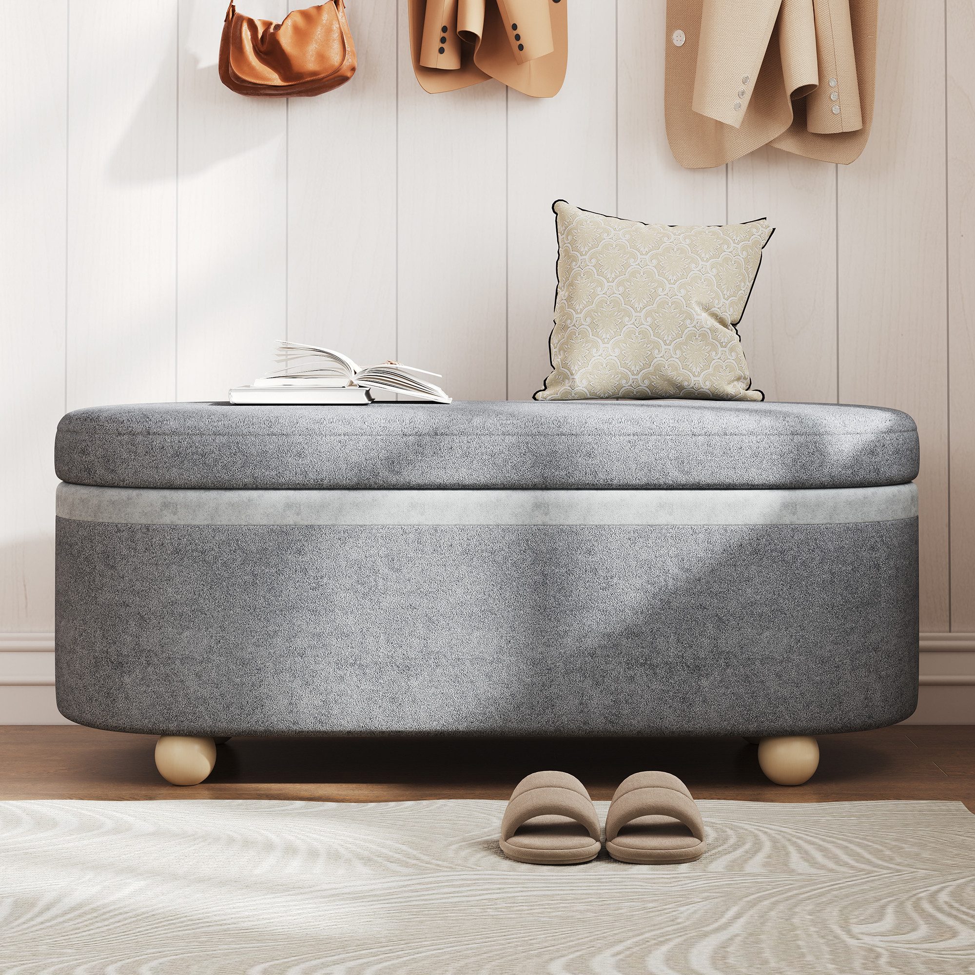 Flieks Polsterbank (110x41x47 cm, 1-St., mit Stauraum), Sitzbank Polsterhocker Bettbank Esszimmerstuhl, Imitationswollestoff