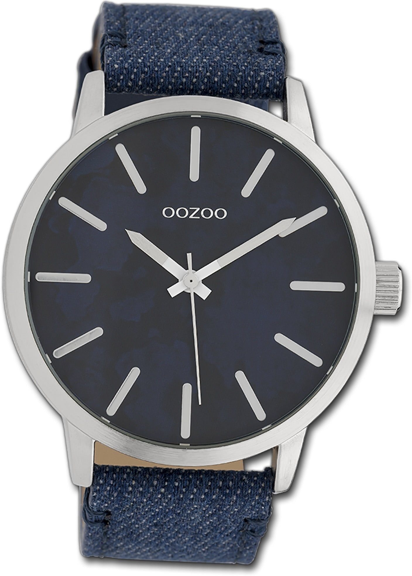 OOZOO Quarzuhr Oozoo Unisex Armbanduhr Timepieces, Damen, Herrenuhr Textilarmband blau, rundes Gehäuse, groß (ca. 45mm)