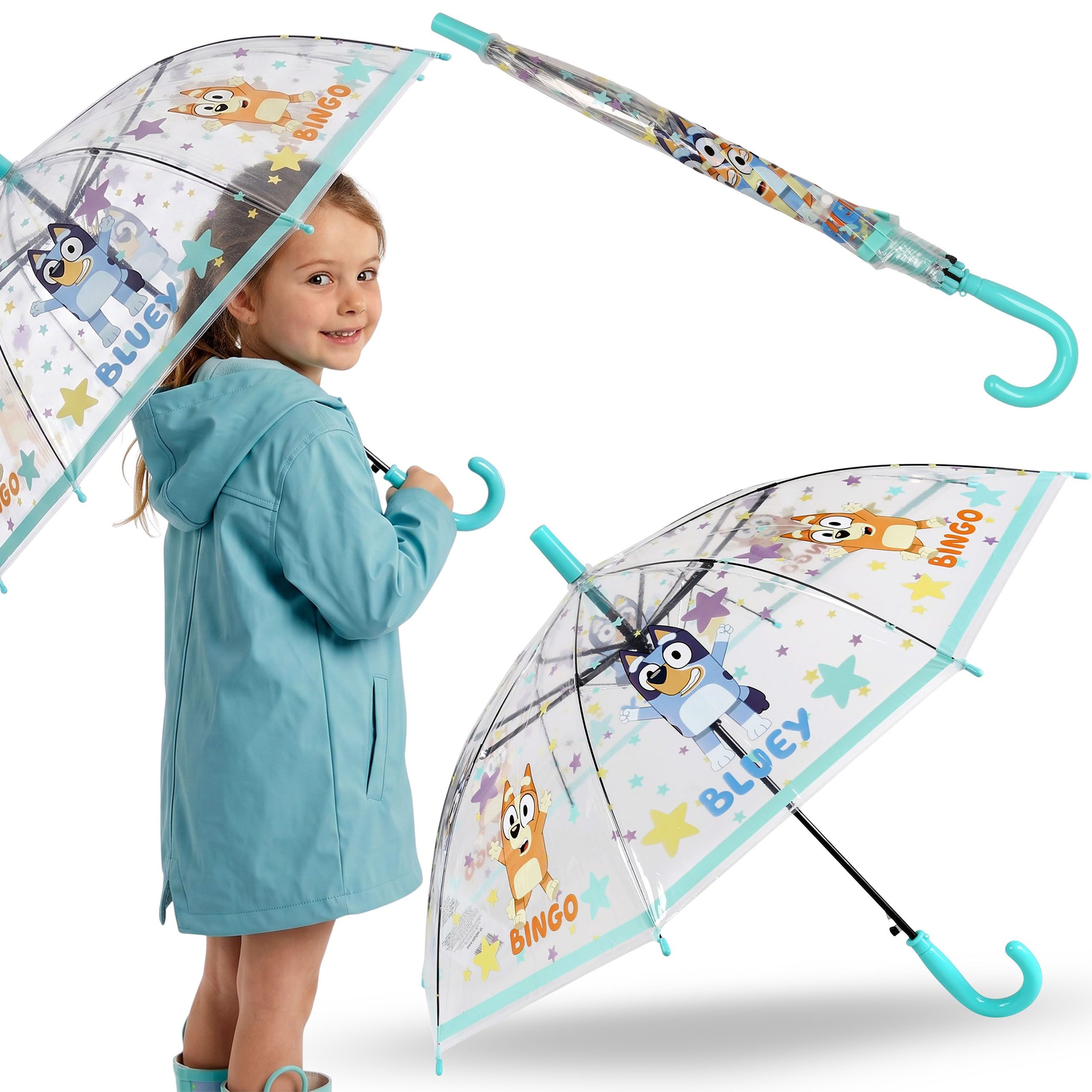 Sarcia.eu Taschenregenschirm Bluey Kinderschirm, FALTBAR transparenter AUTOMATISCHER Regenschirm